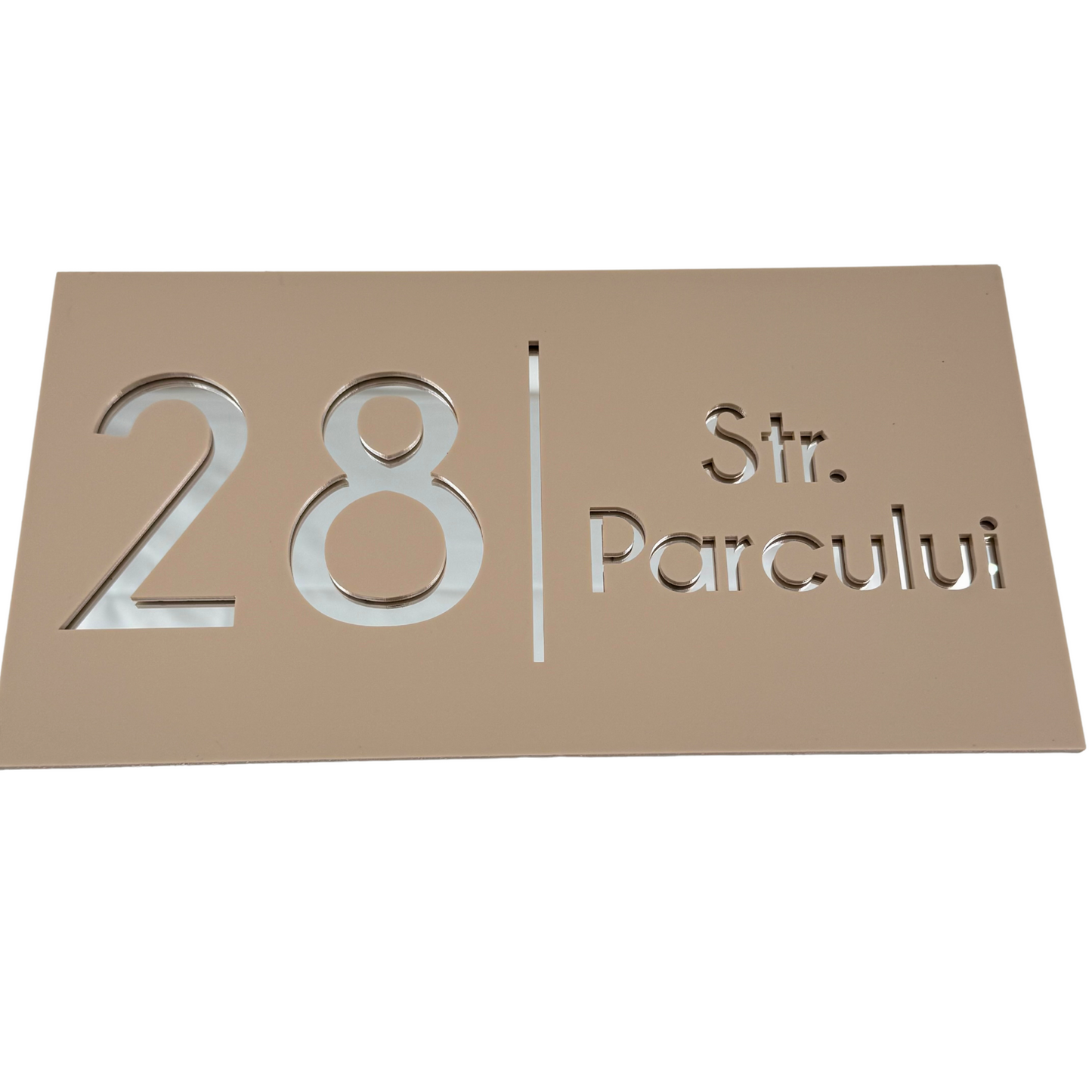 PREMIUM HOUSE NUMBER - Cream colour Satin Silver Mirror - 28×15 cm