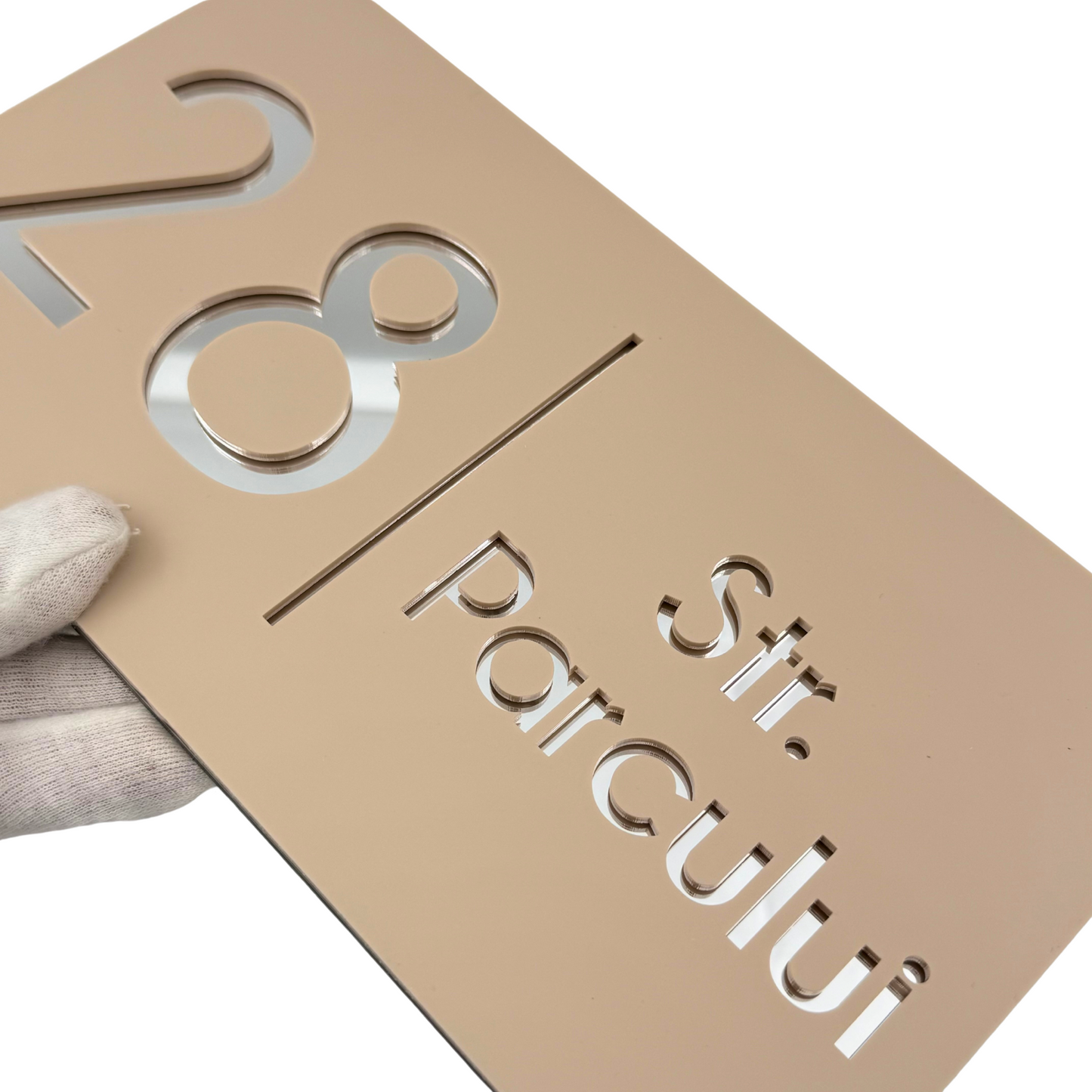 PREMIUM HOUSE NUMBER - Cream colour Satin Silver Mirror - 28×15 cm
