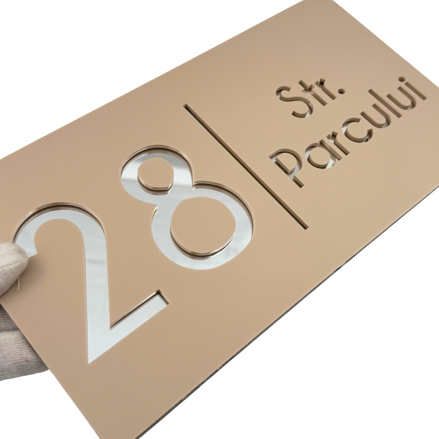 PREMIUM HOUSE NUMBER - Cream colour Satin Silver Mirror - 28×15 cm