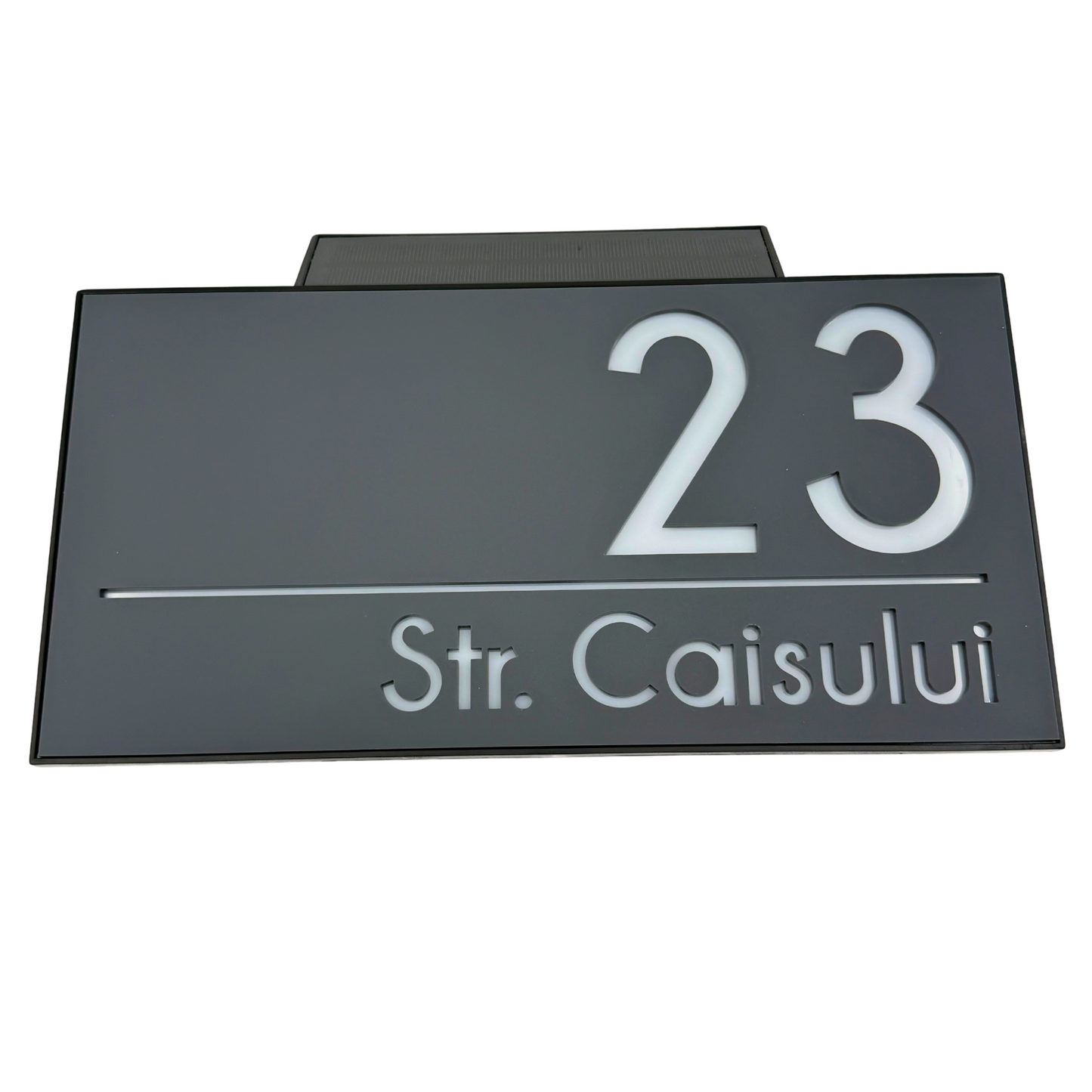 PREMIUM HOUSE NUMBER - Satin Grey Caseta Led Solar - 30×15 cm