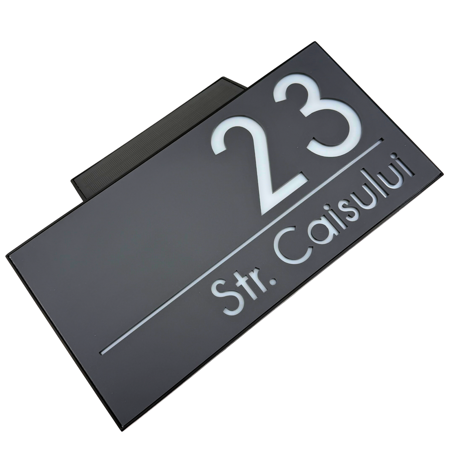 PREMIUM HOUSE NUMBER - Satin Grey Caseta Led Solar - 30×15 cm