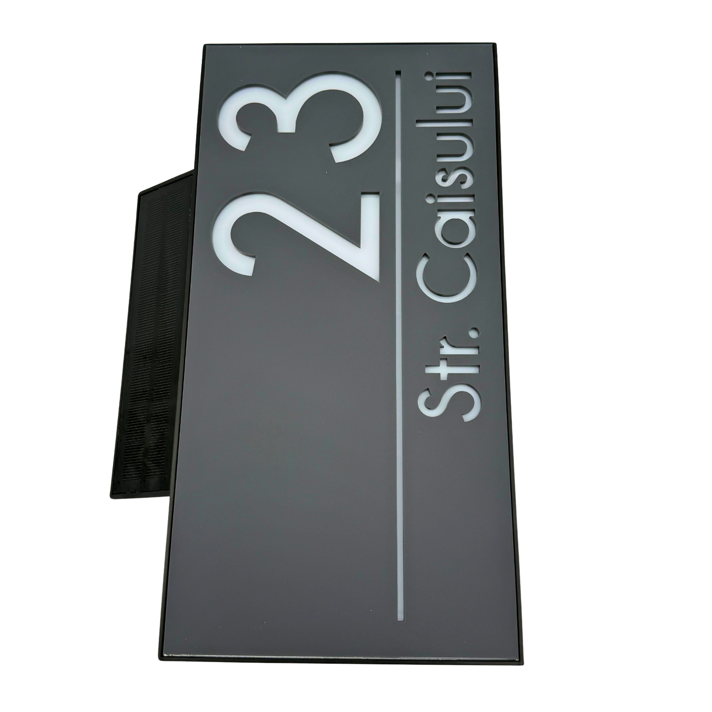 PREMIUM HOUSE NUMBER - Satin Grey Caseta Led Solar - 30×15 cm