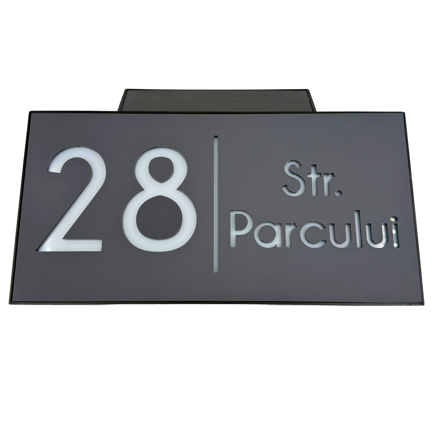 PREMIUM HOUSE NUMBER - Satin Grey Caseta Led Solar - 30×15 cm
