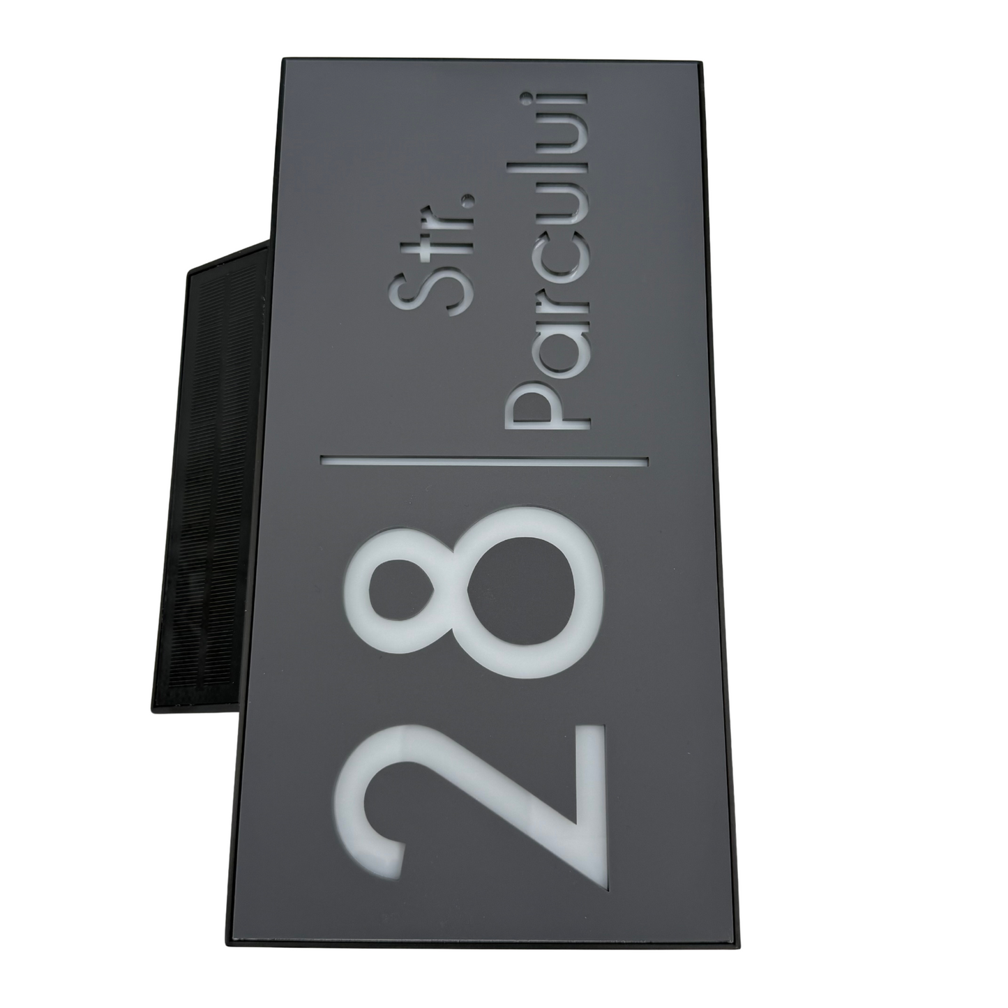 PREMIUM HOUSE NUMBER - Satin Grey Caseta Led Solar - 30×15 cm