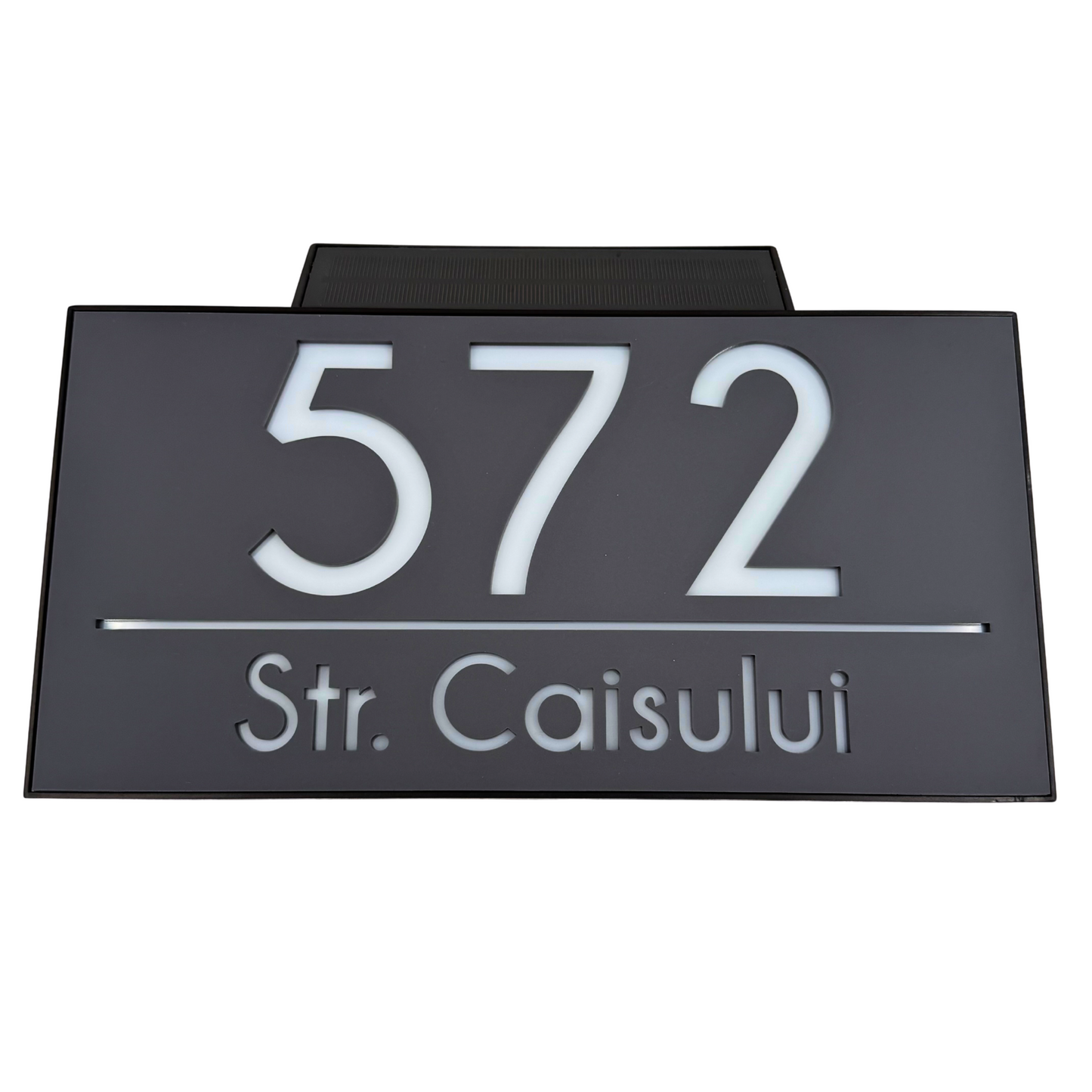 PREMIUM HOUSE NUMBER - Satin Grey Caseta Led Solar - 30×15 cm