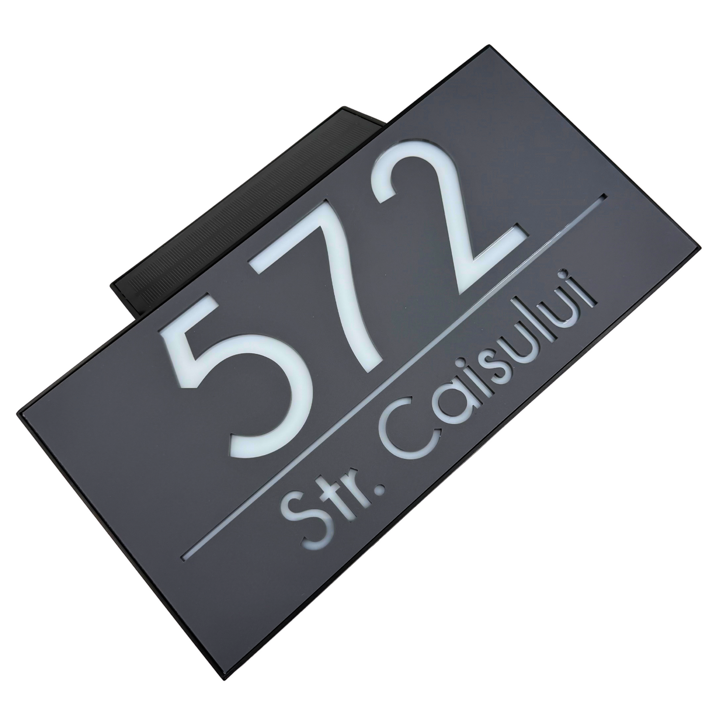 PREMIUM HOUSE NUMBER - Satin Grey Caseta Led Solar - 30×15 cm
