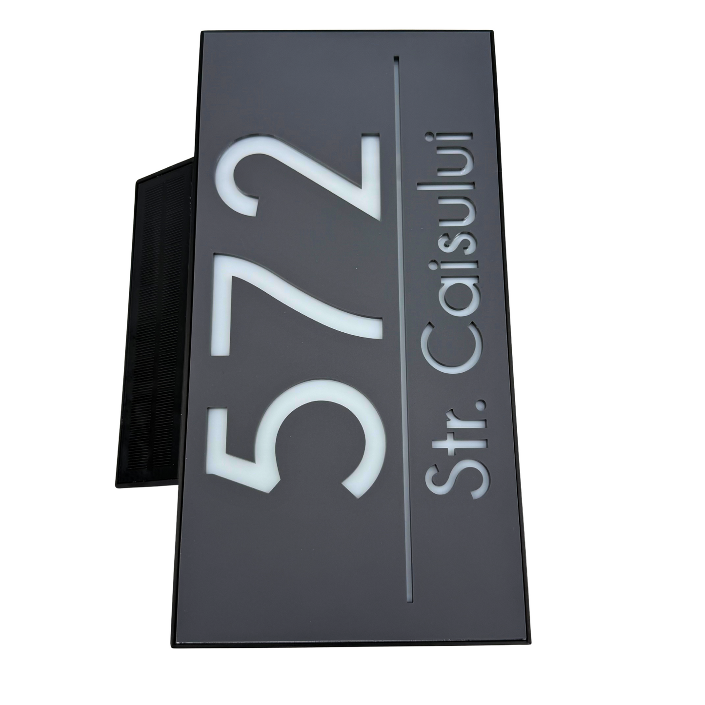 PREMIUM HOUSE NUMBER - Satin Grey Caseta Led Solar - 30×15 cm
