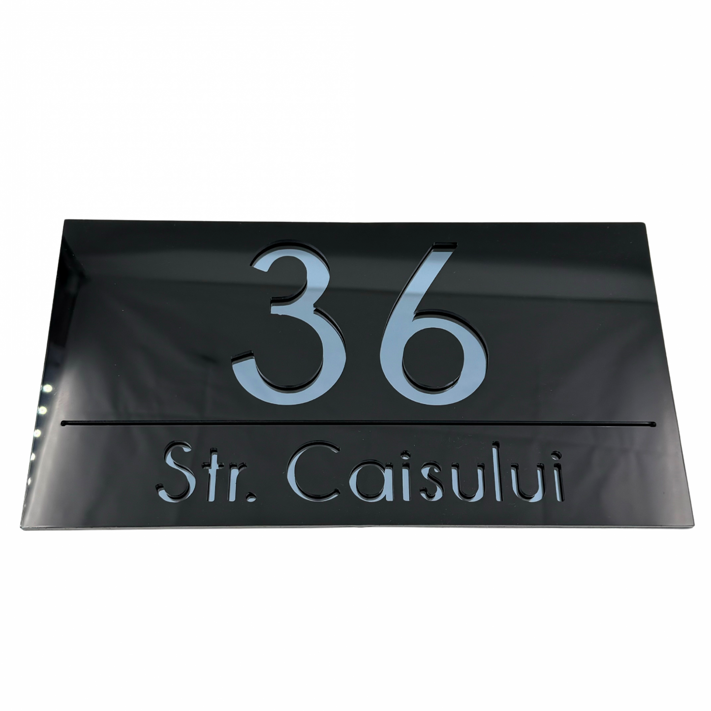 PREMIUM HOUSE NUMBER - Glossy Black Anthracite Grey Mirror - 28×15 cm