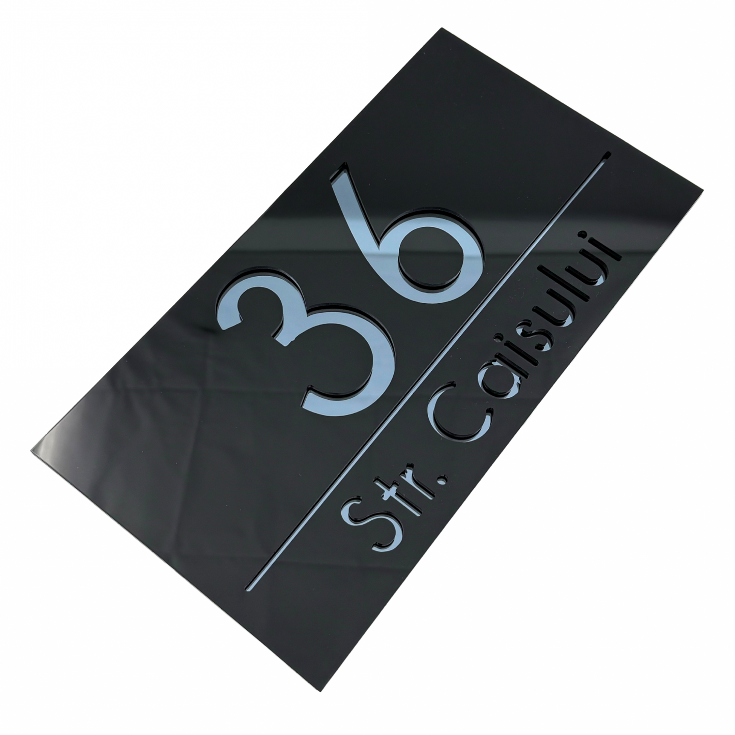 PREMIUM HOUSE NUMBER - Glossy Black Anthracite Grey Mirror - 28×15 cm