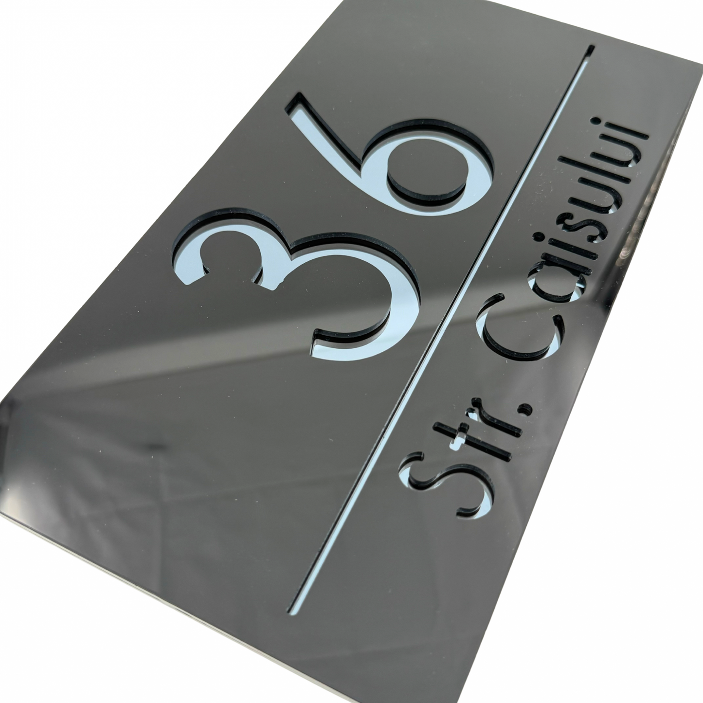 PREMIUM HOUSE NUMBER - Glossy Black Anthracite Grey Mirror - 28×15 cm