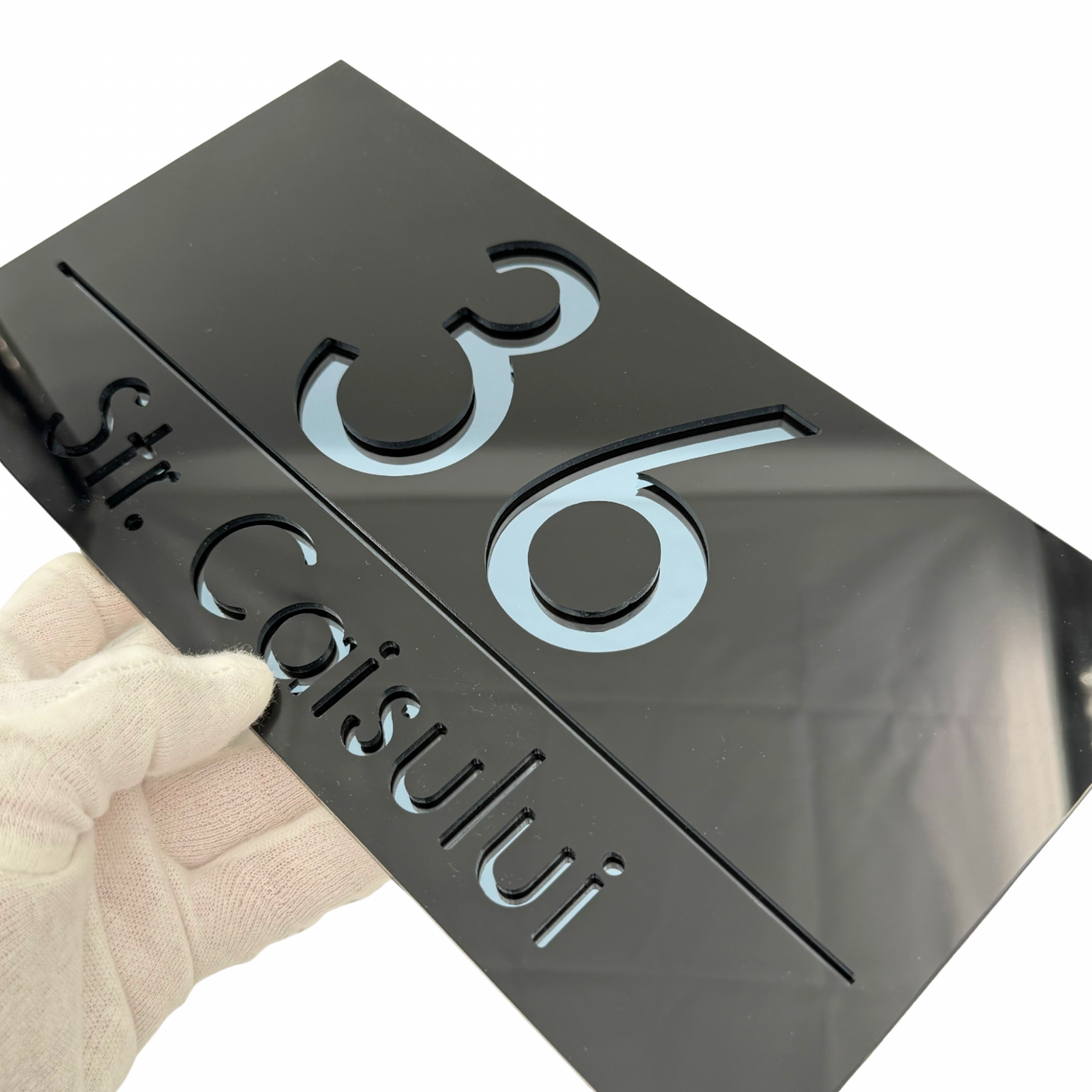 PREMIUM HOUSE NUMBER - Glossy Black Anthracite Grey Mirror - 28×15 cm