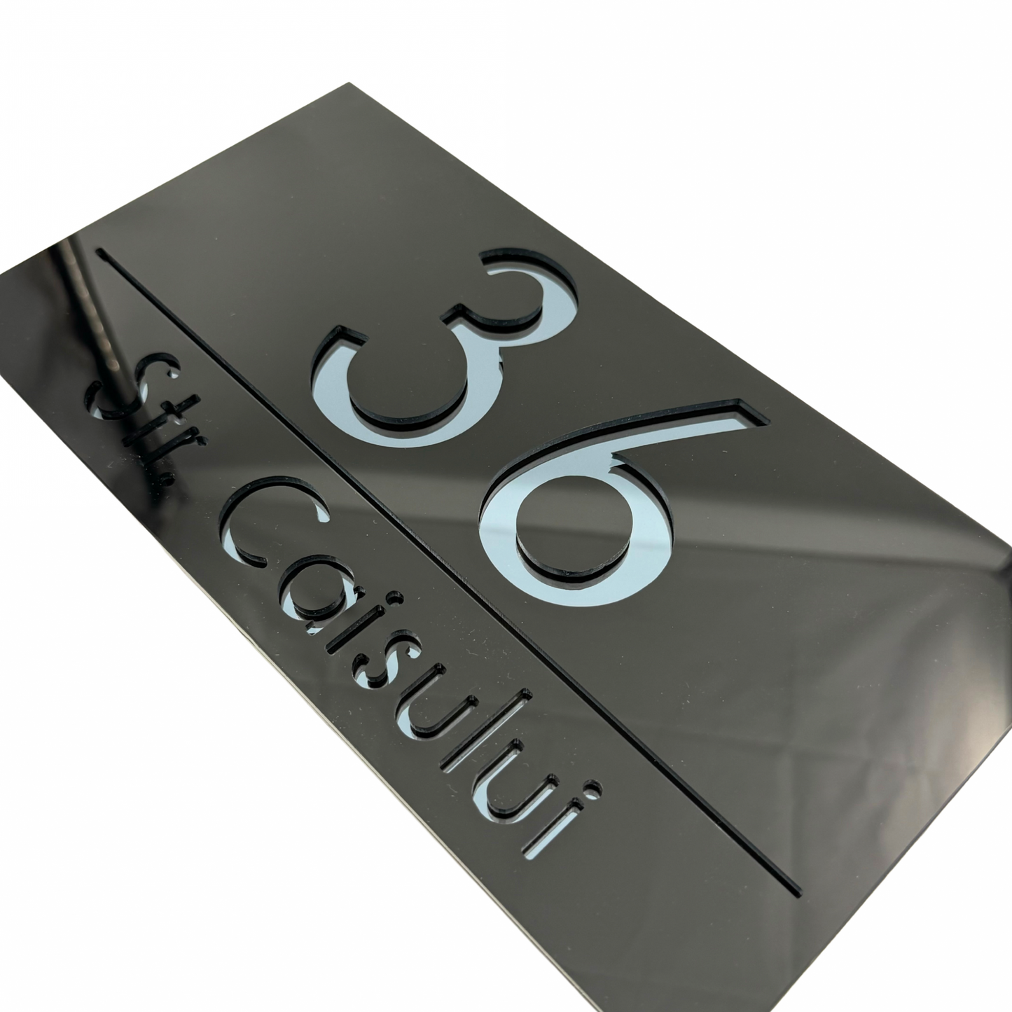PREMIUM HOUSE NUMBER - Glossy Black Anthracite Grey Mirror - 28×15 cm
