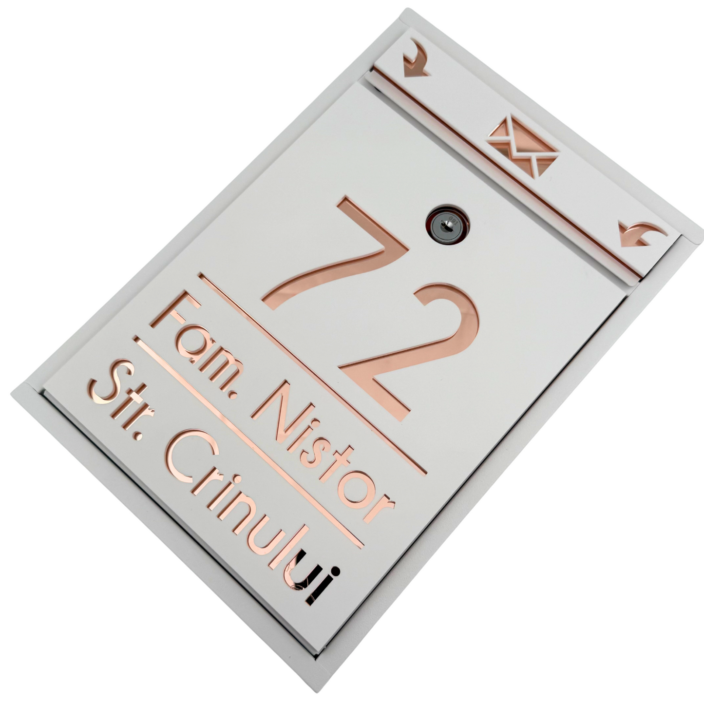 CUTIE POSTALA PERSONALIZATA - White Satin Rose Gold Mirror - 32x22×9 cm