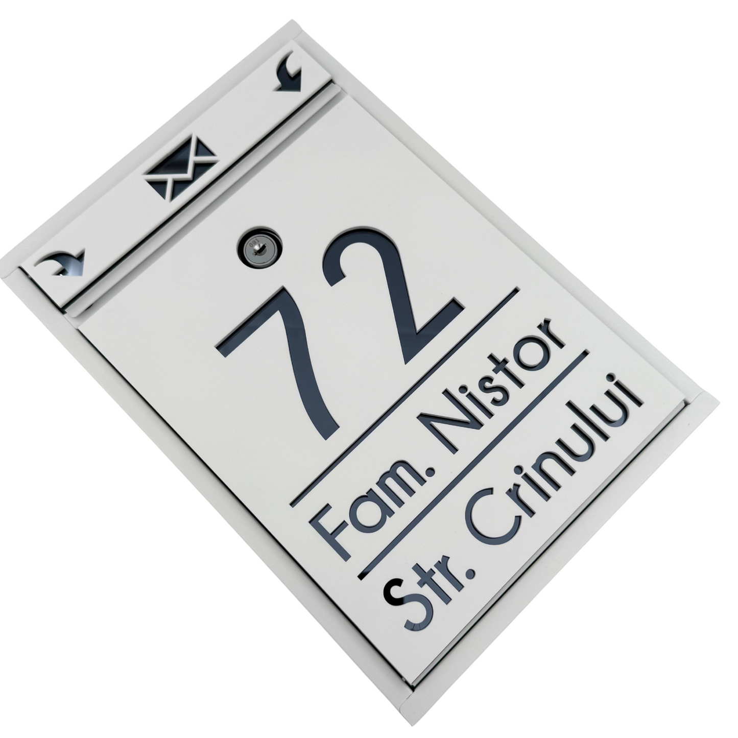 CUTIE POSTALA PERSONALIZATA - White Satin Anthracite Grey Mirror - 32x22×9 cm