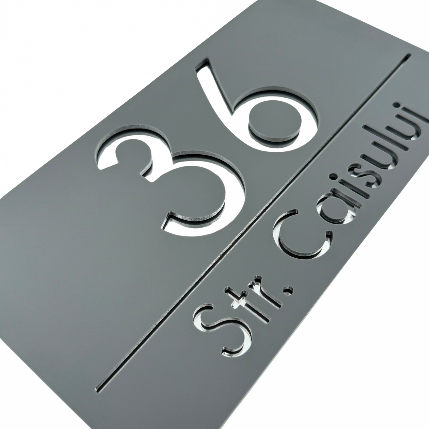 PREMIUM HOUSE NUMBER - Satin Grey Silver Mirror - 28×15 cm