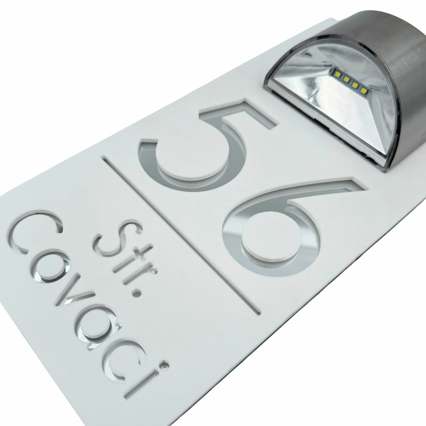 PREMIUM HOUSE NUMBER - White Satin Silver Mirror Lampa Solara - 30×15 cm