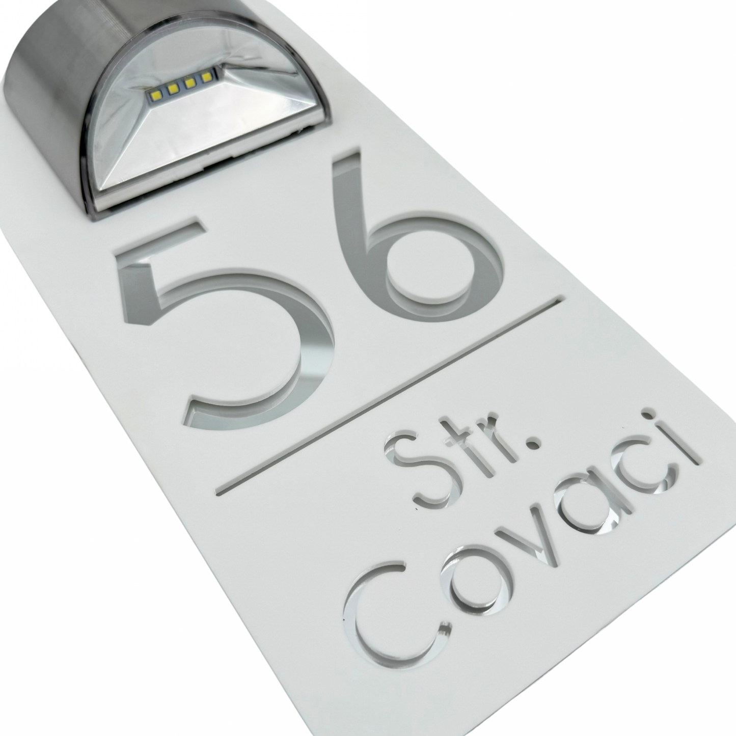 PREMIUM HOUSE NUMBER - White Satin Silver Mirror Lampa Solara - 30×15 cm
