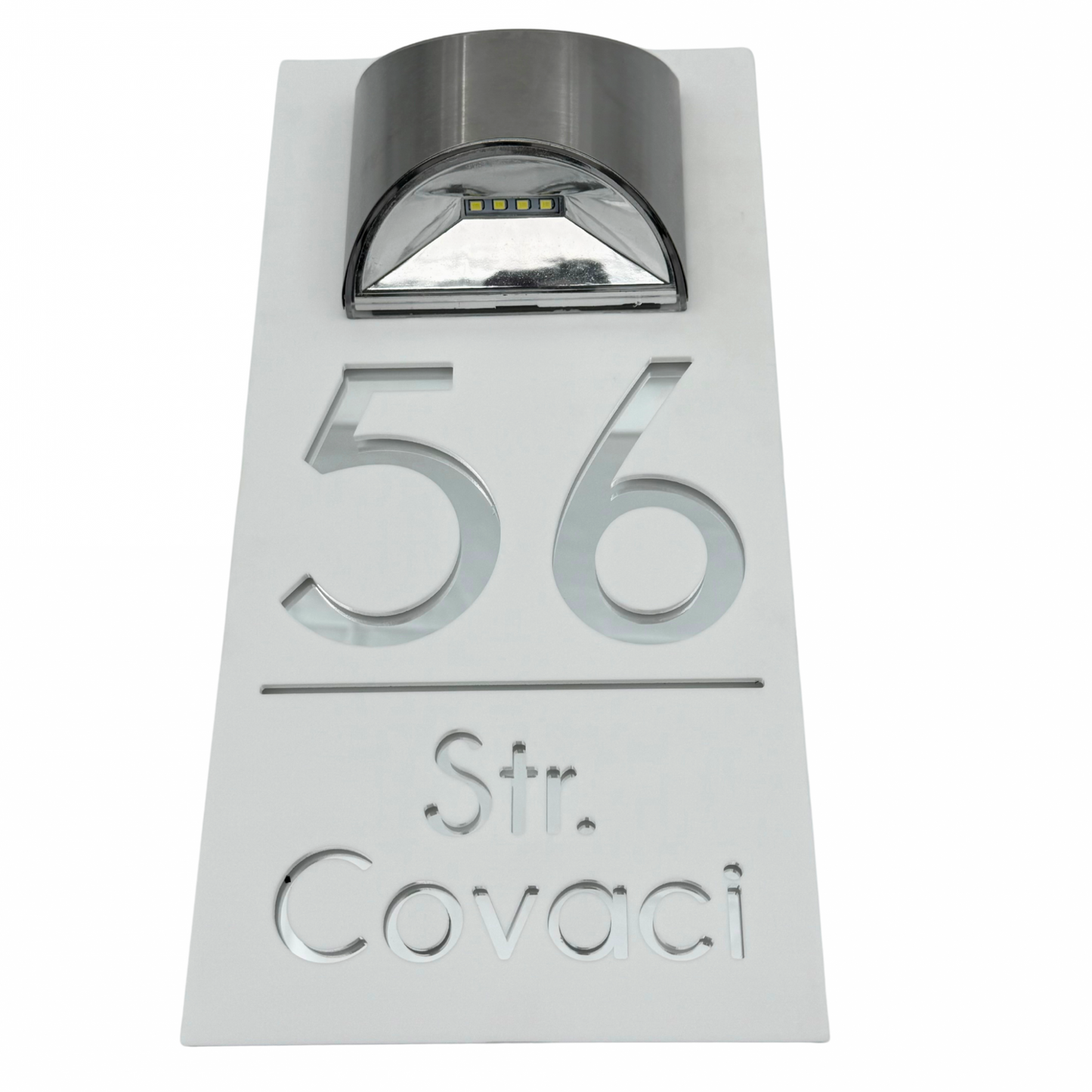 PREMIUM HOUSE NUMBER - White Satin Silver Mirror Lampa Solara - 30×15 cm