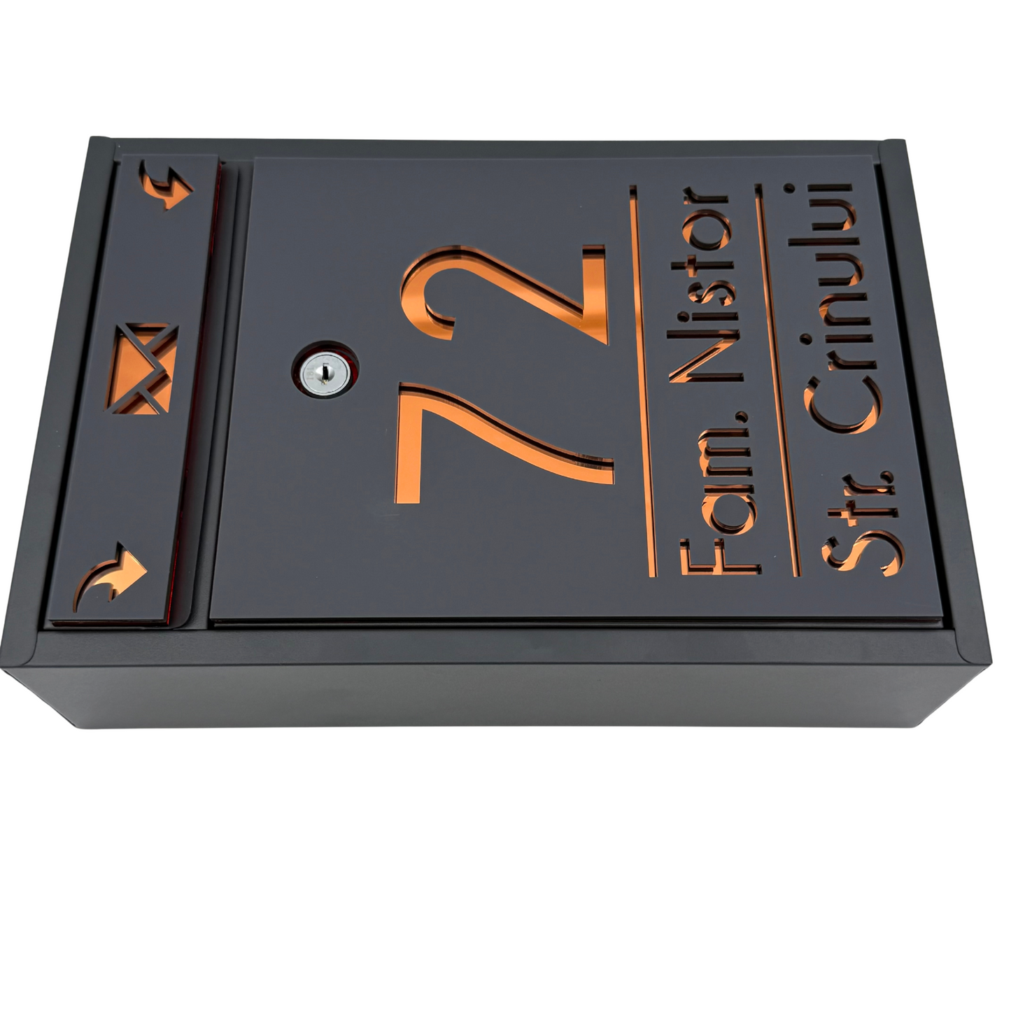 CUSTOM MAIL BOX - Satin Grey Anthracite Copper Mirror - 32x22×9 cm