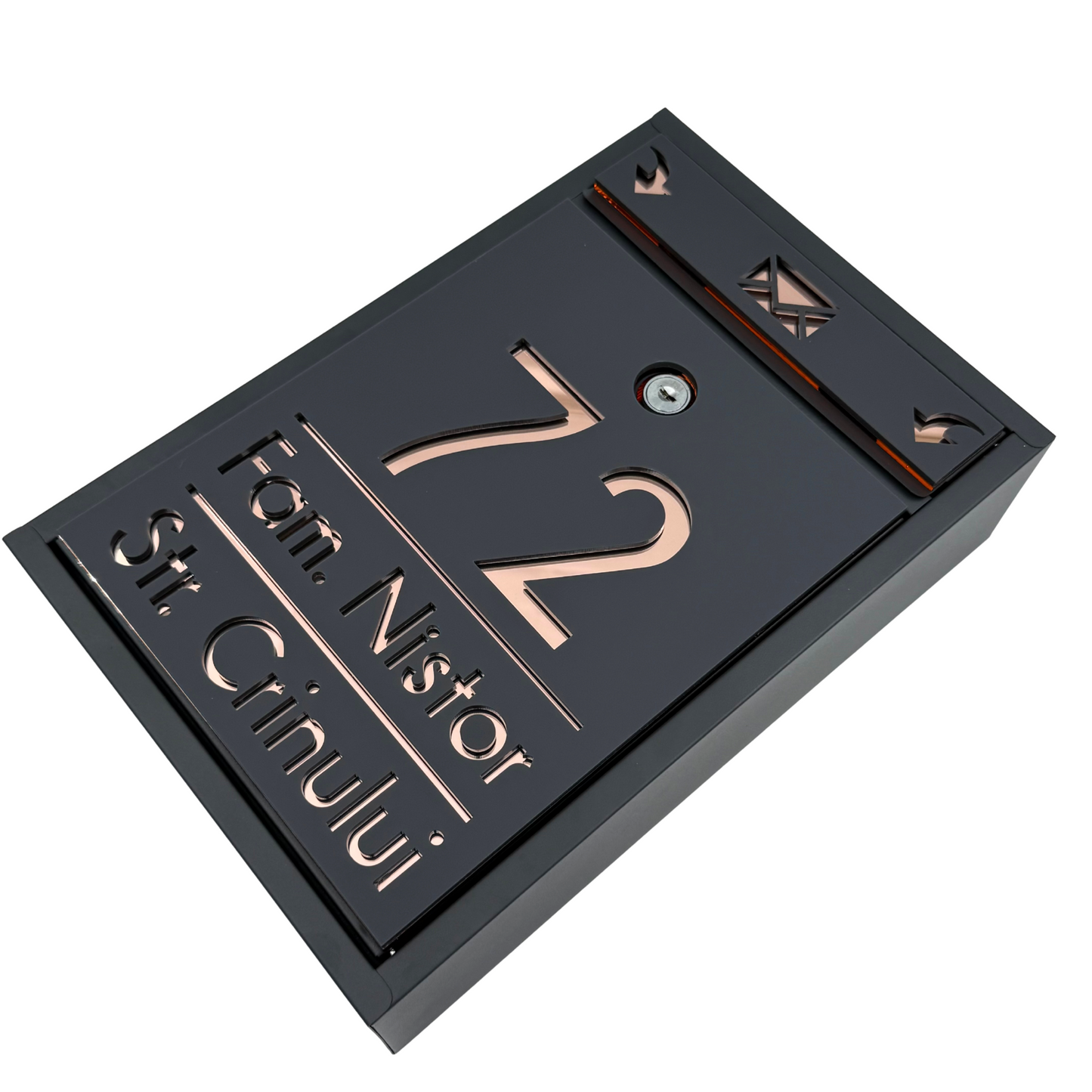 CUSTOM MAIL BOX - Satin Grey Anthracite Rose Gold Mirror - 32x22×9 cm