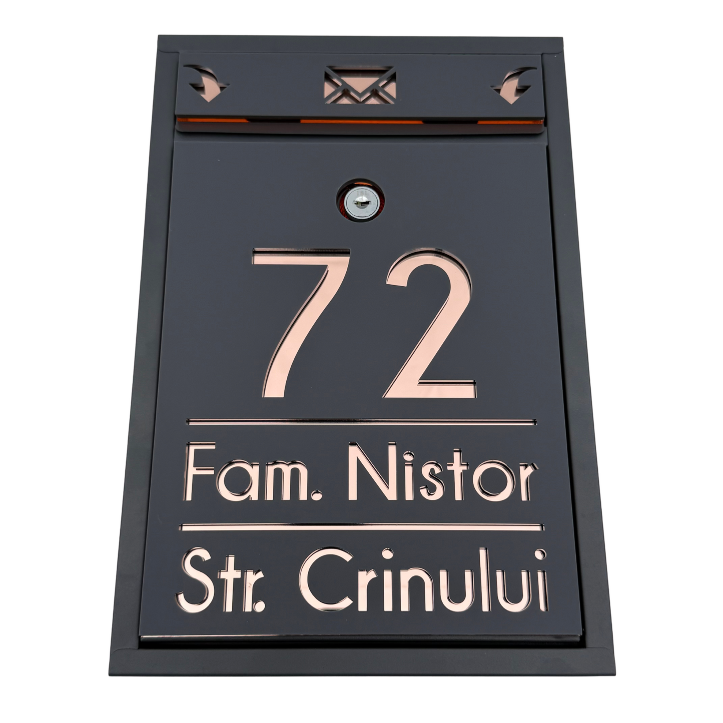 CUSTOM MAIL BOX - Satin Grey Anthracite Rose Gold Mirror - 32x22×9 cm