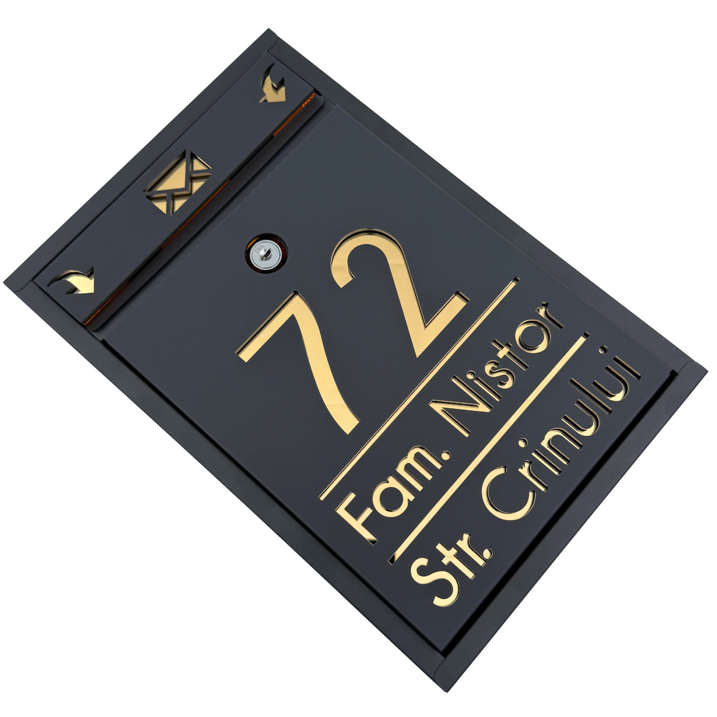 CUSTOM MAIL BOX - Satin Grey Anthracite Gold Mirror - 32x22×9 cm