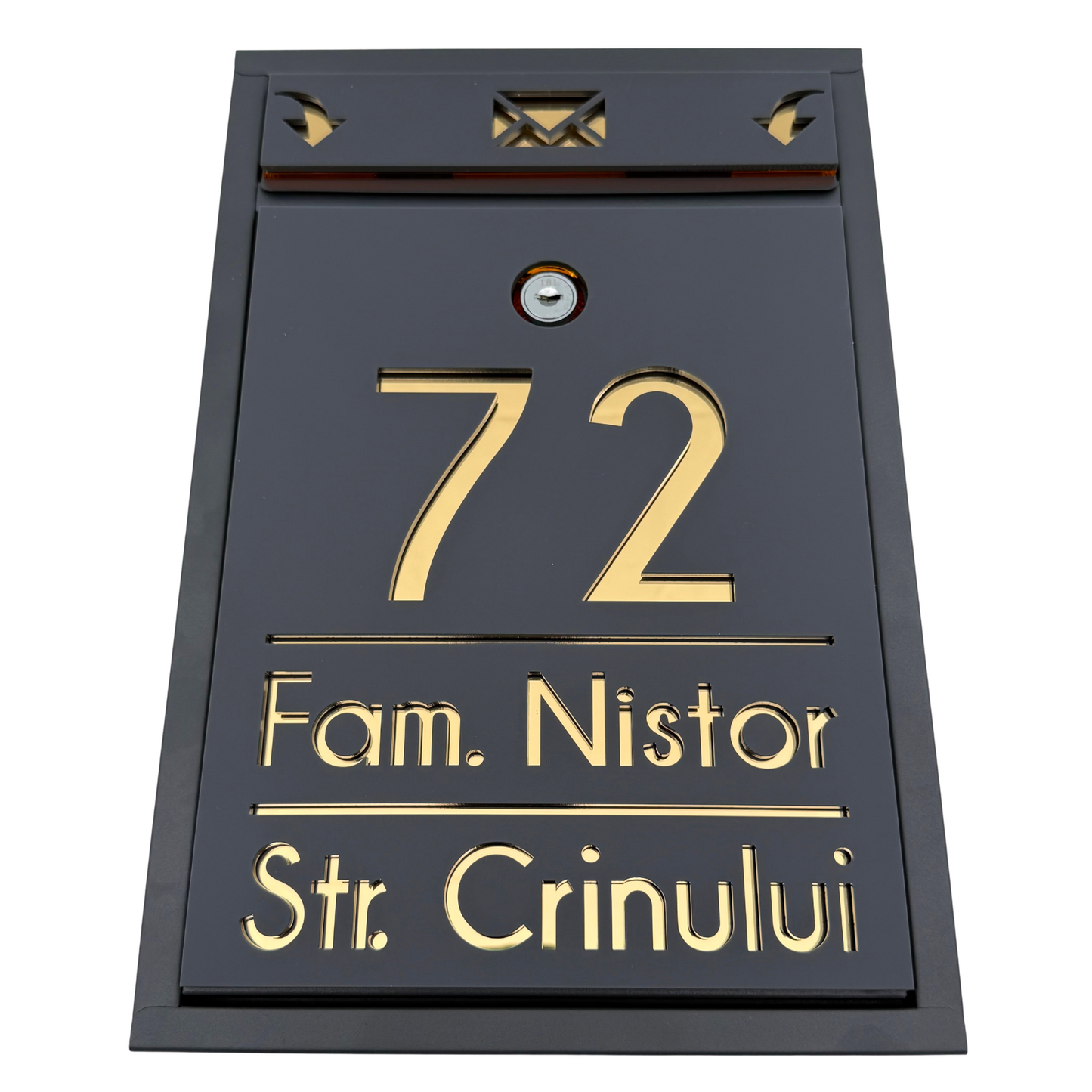 CUSTOM MAIL BOX - Satin Grey Anthracite Gold Mirror - 32x22×9 cm