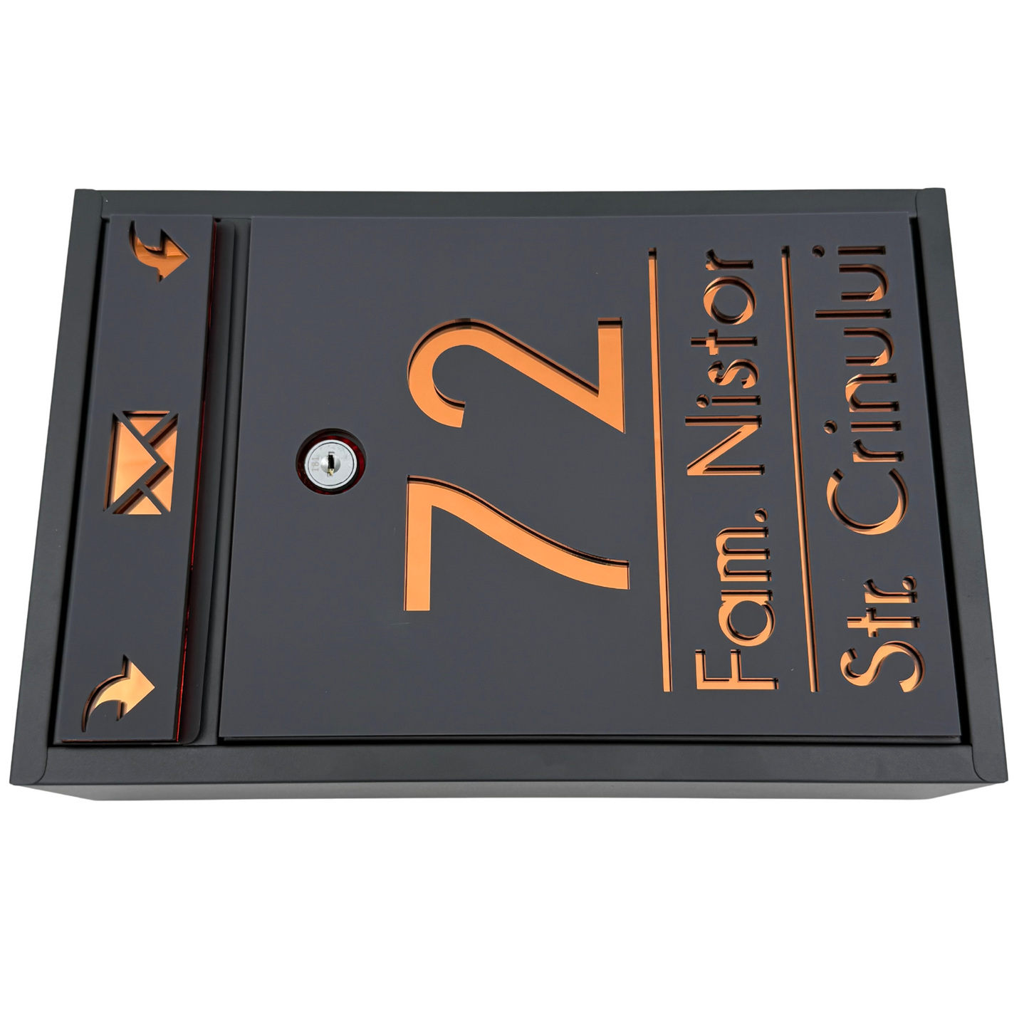 CUSTOM MAIL BOX - Satin Grey Anthracite Copper Mirror - 32x22×9 cm