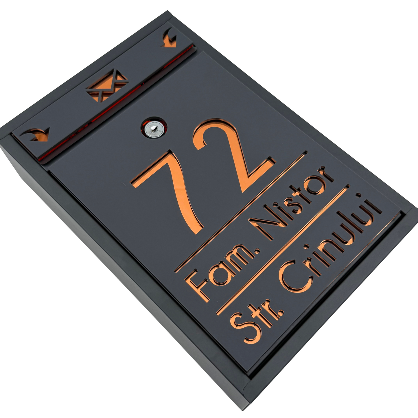 CUSTOM MAIL BOX - Satin Grey Anthracite Copper Mirror - 32x22×9 cm