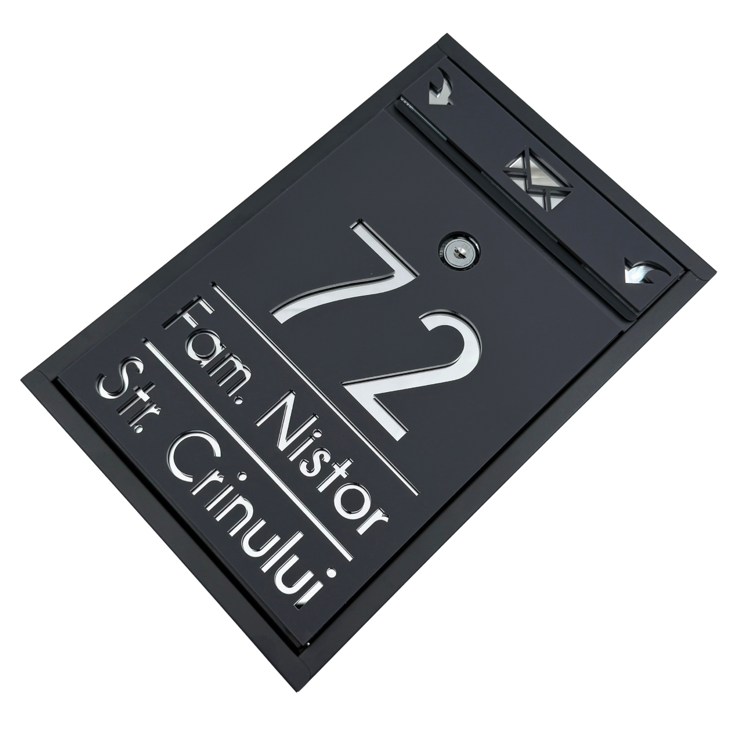 CUSTOM MAIL BOX - Satin Grey Anthracite Silver Mirror - 32x22×9 cm