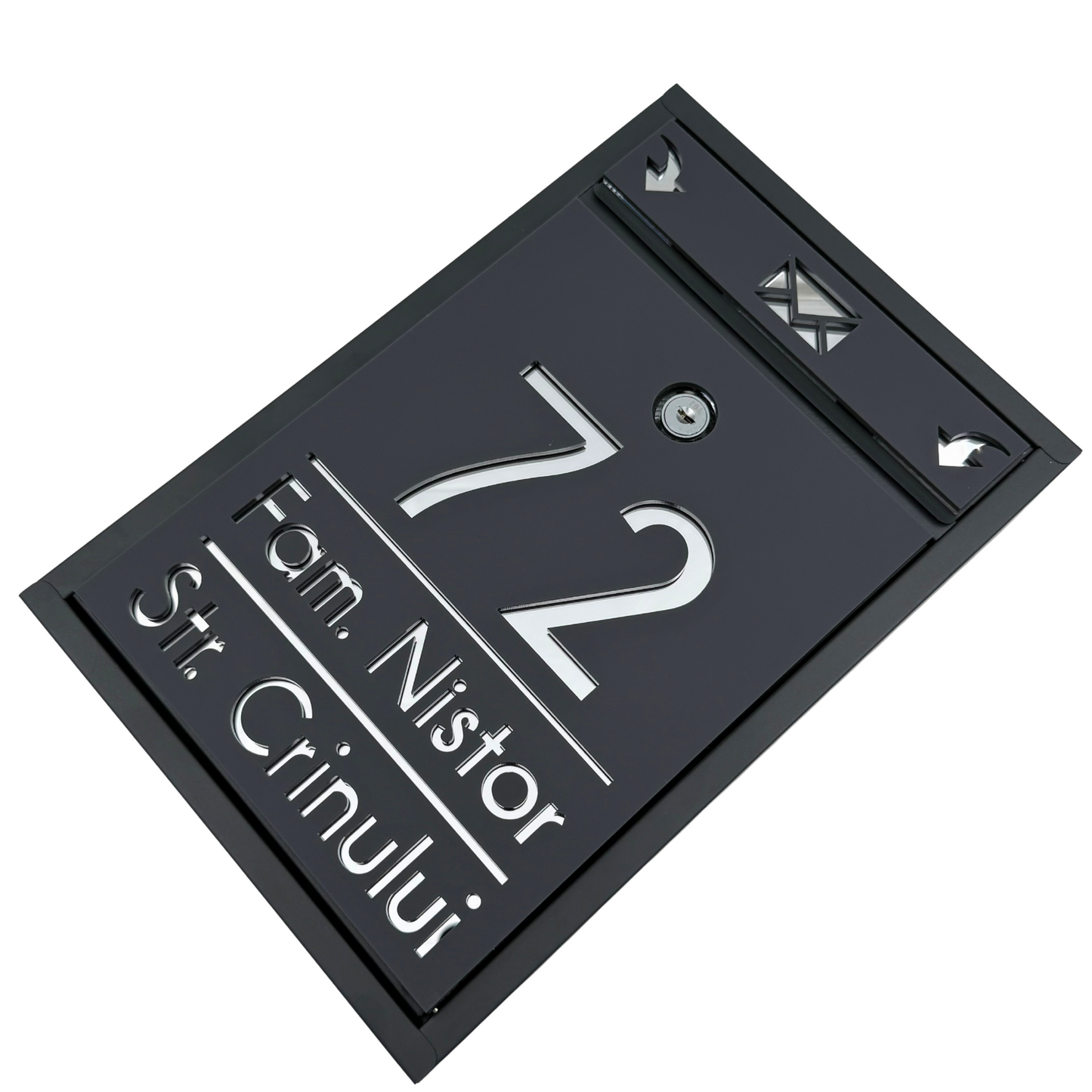 CUSTOM MAIL BOX - Satin Grey Anthracite Silver Mirror - 32x22×9 cm