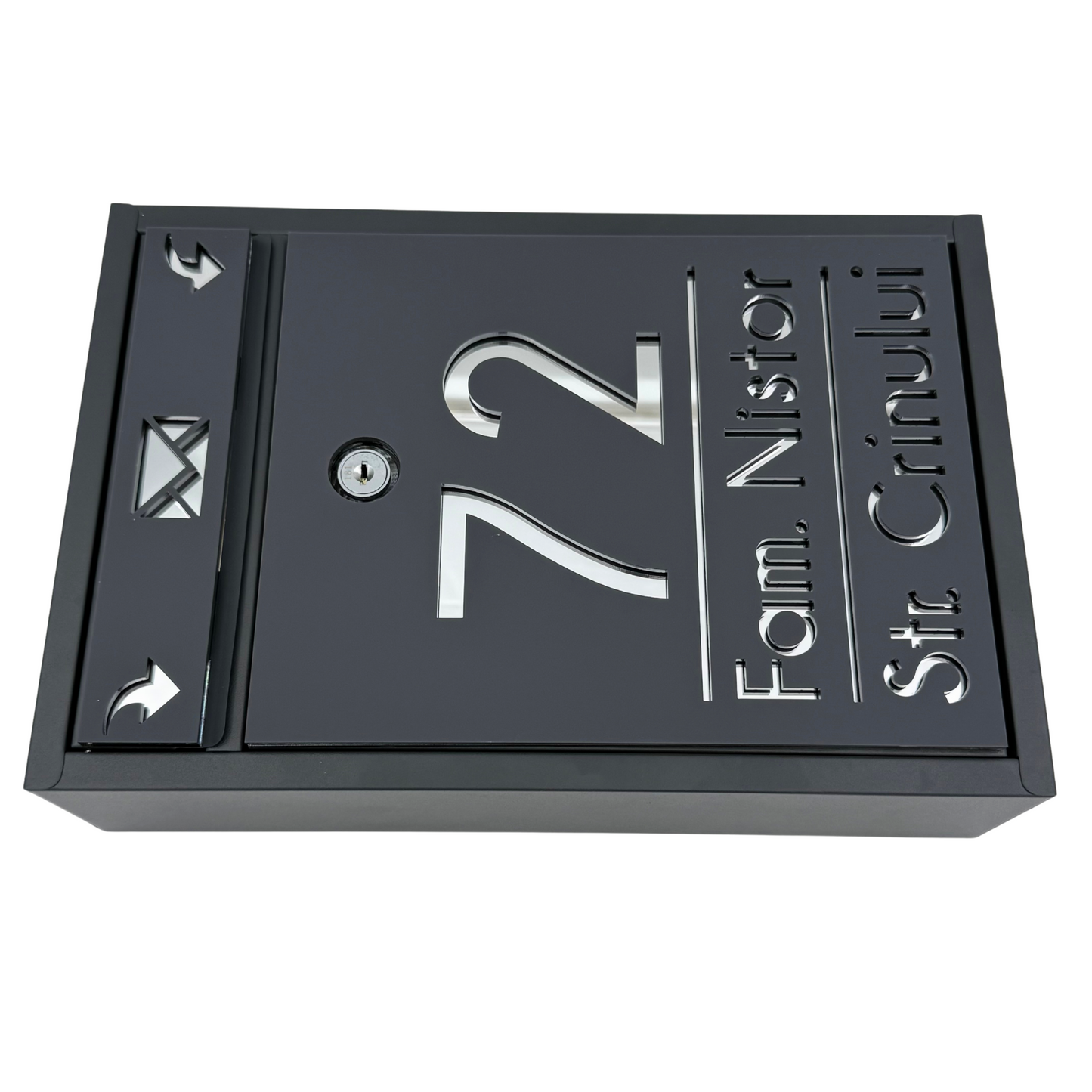 CUSTOM MAIL BOX - Satin Grey Anthracite Silver Mirror - 32x22×9 cm