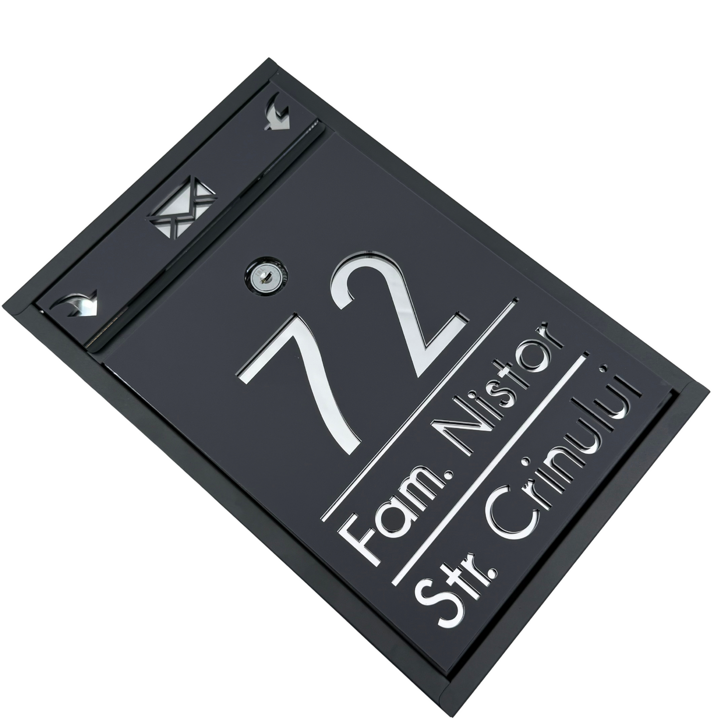 CUSTOM MAIL BOX - Satin Grey Anthracite Silver Mirror - 32x22×9 cm