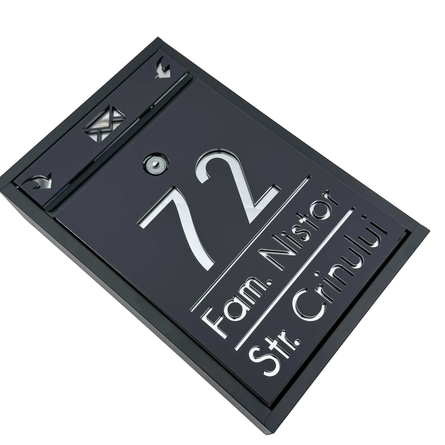 CUSTOM MAIL BOX - Satin Grey Anthracite Silver Mirror - 32x22×9 cm