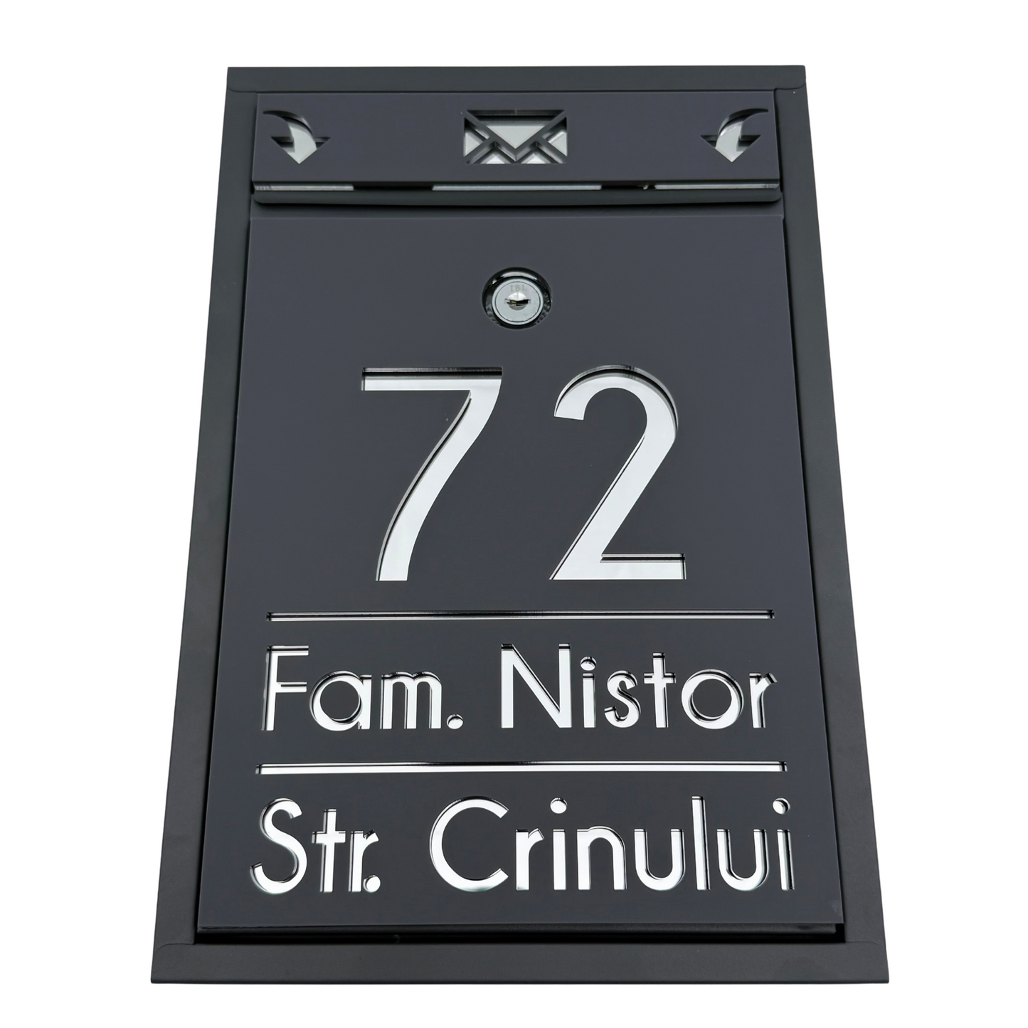 CUSTOM MAIL BOX - Satin Grey Anthracite Silver Mirror - 32x22×9 cm