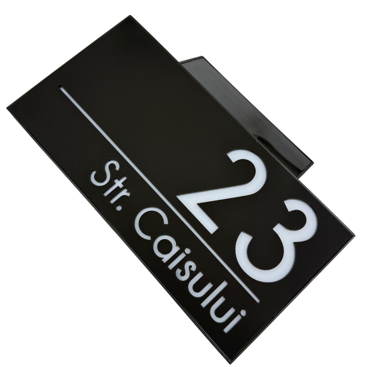 PREMIUM HOUSE NUMBER - Satin Black Solar Led Case - 30×15 cm