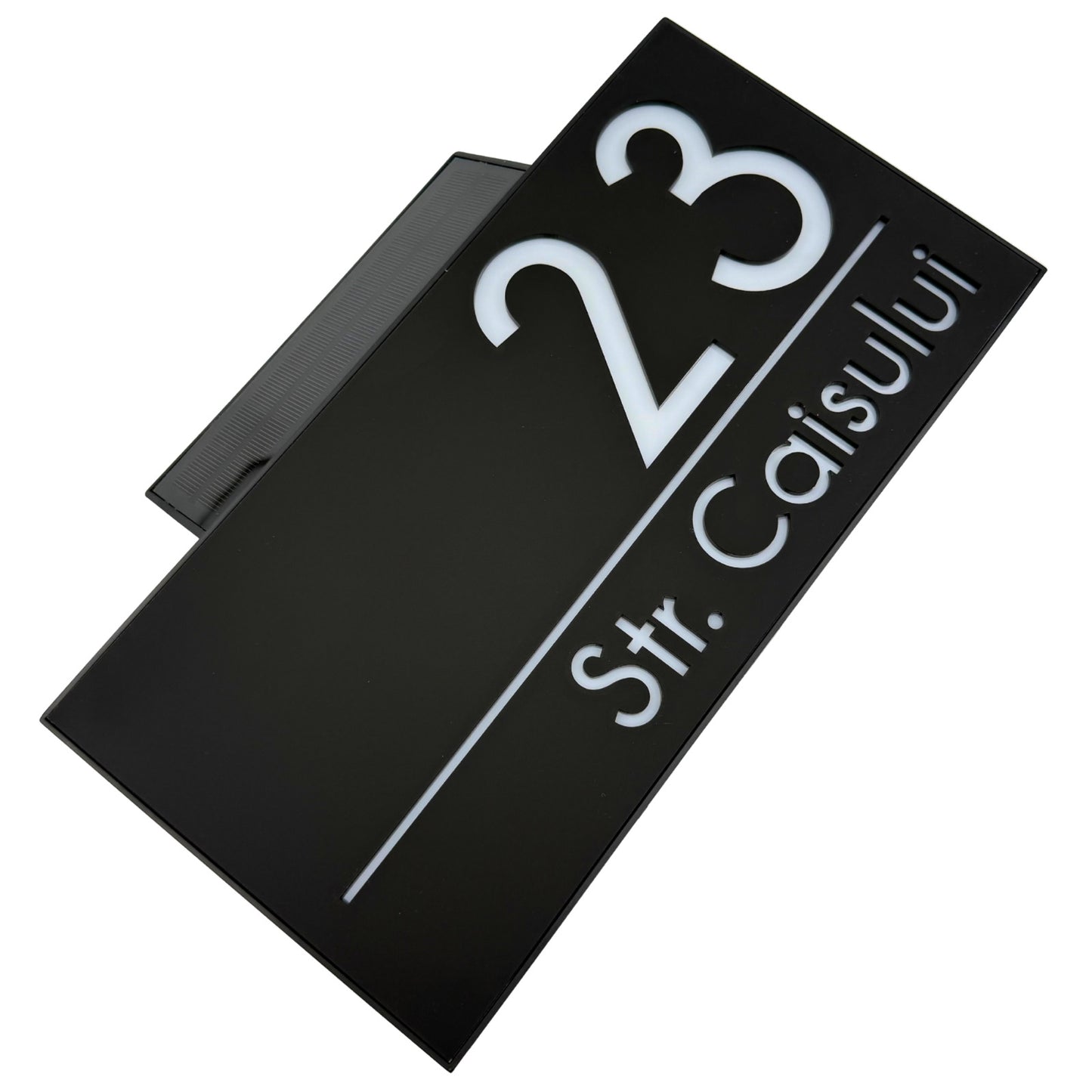 PREMIUM HOUSE NUMBER - Satin Black Solar Led Case - 30×15 cm
