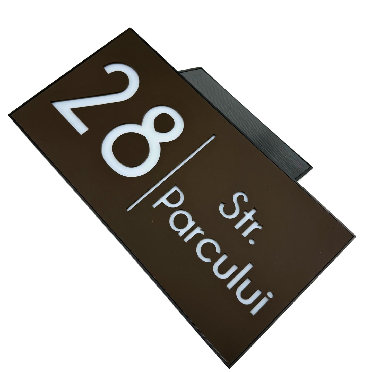 PREMIUM HOUSE NUMBER - Brown Satin Solar Led Case - 30×15 cm