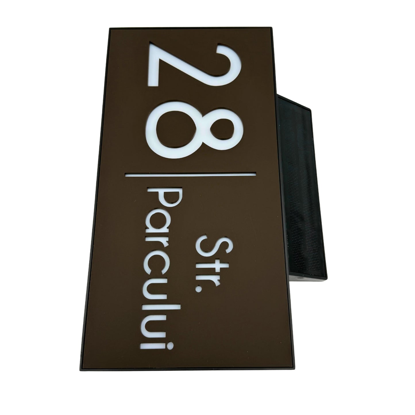 PREMIUM HOUSE NUMBER - Brown Satin Solar Led Case - 30×15 cm