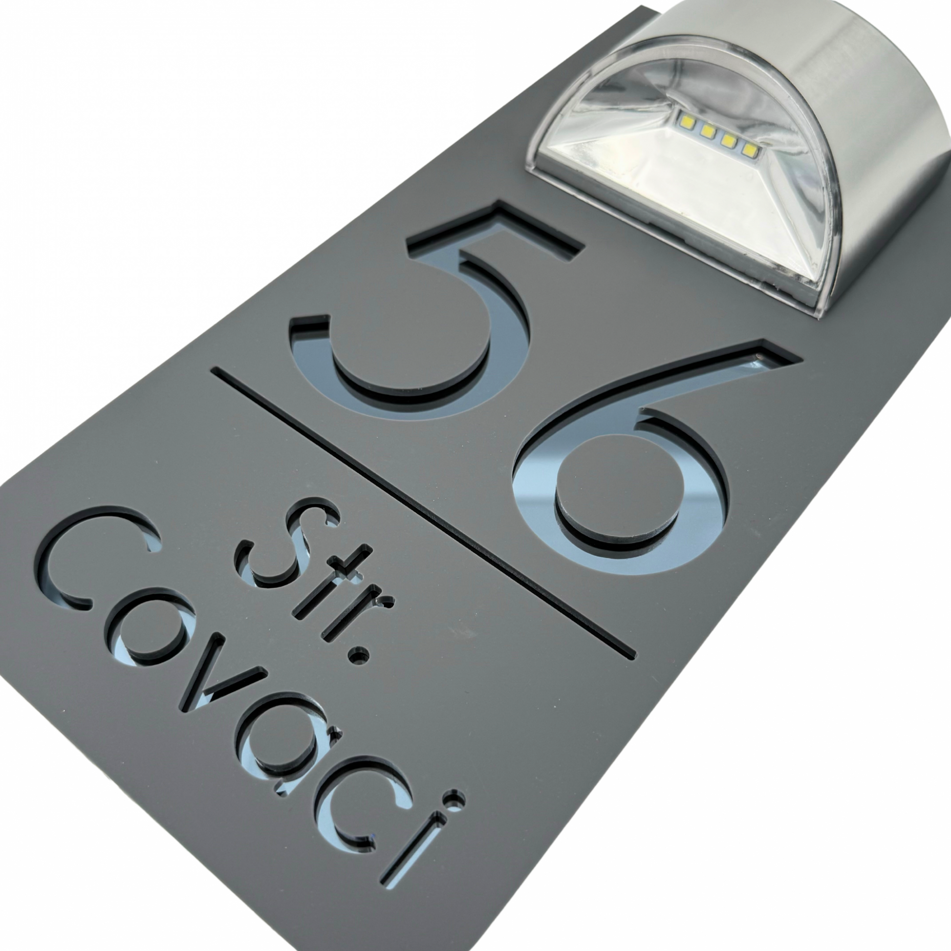 PREMIUM HOUSE NUMBER - Satin Grey Anthracite Grey Mirror Lampa Solara - 30×15 cm