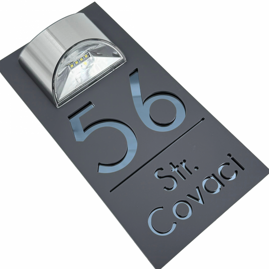 PREMIUM HOUSE NUMBER - Satin Grey Anthracite Grey Mirror Lampa Solara - 30×15 cm