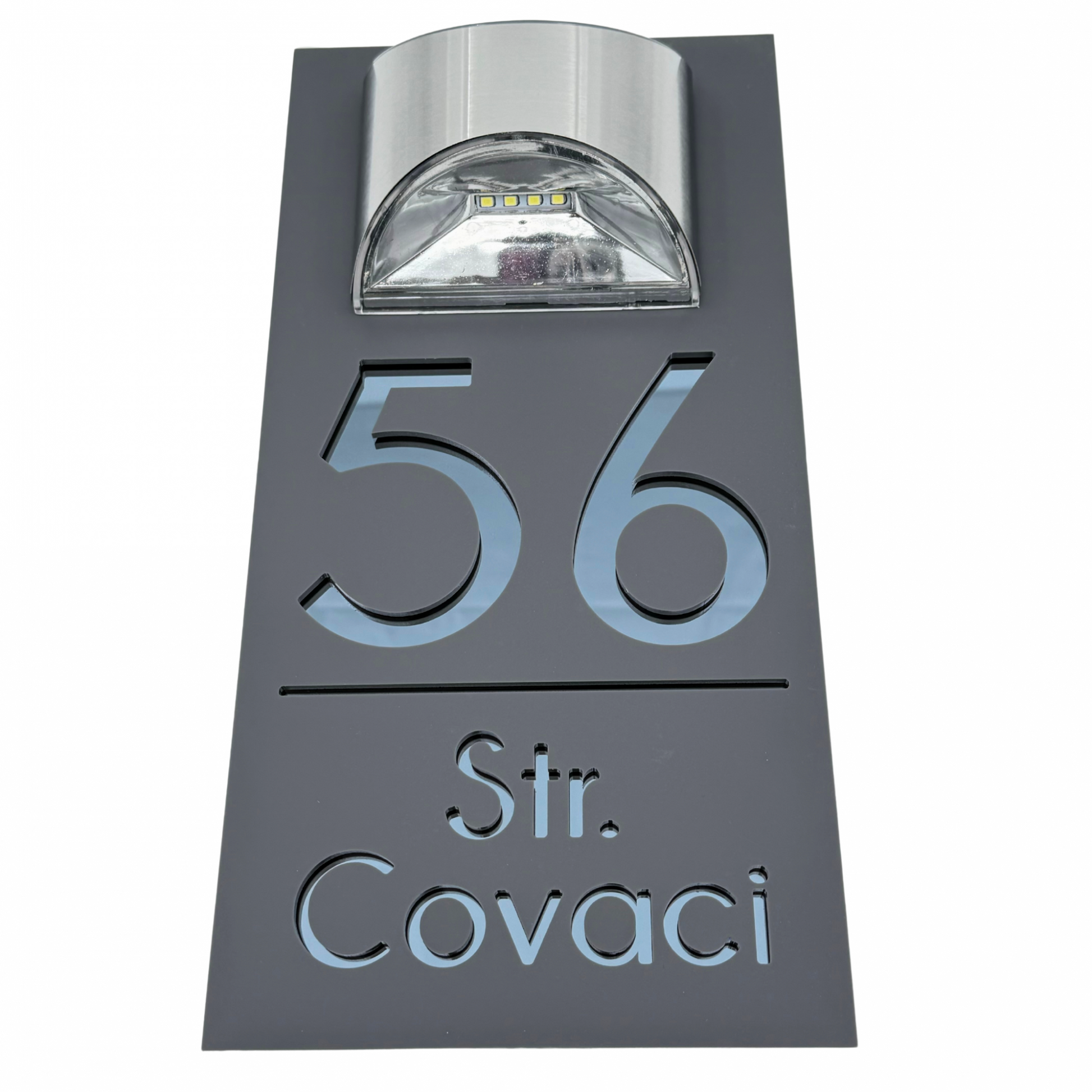 PREMIUM HOUSE NUMBER - Satin Grey Anthracite Grey Mirror Lampa Solara - 30×15 cm