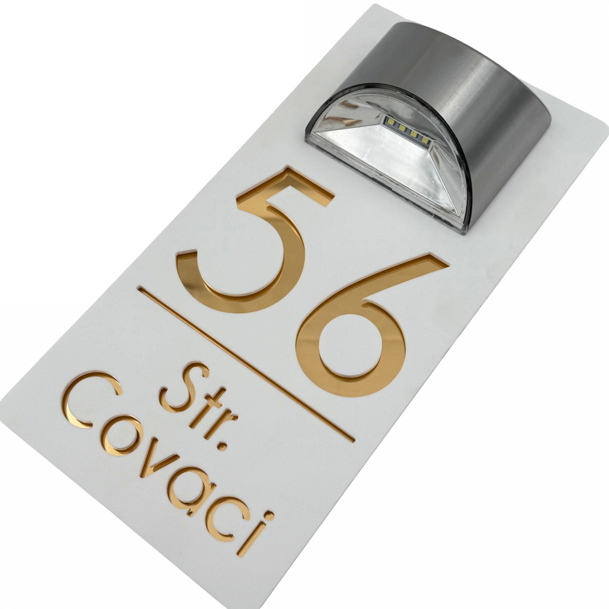 PREMIUM HOUSE NUMBER - White Satin Gold Mirror Lampa Solara - 30×15 cm