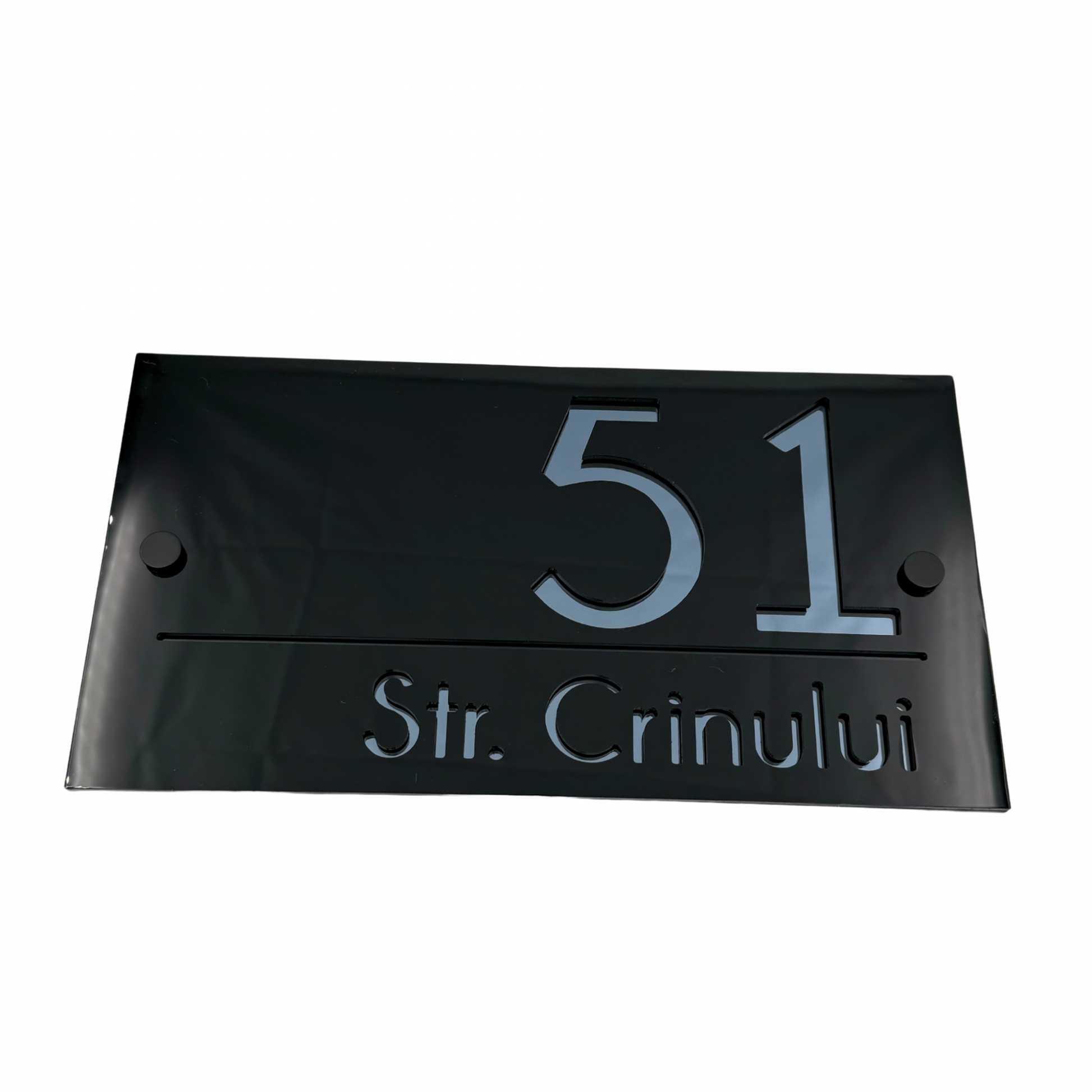PREMIUM HOUSE NUMBER - Glossy Black Anthracite Grey Mirror 2 Spacers NeGreyi - 28×15 cm