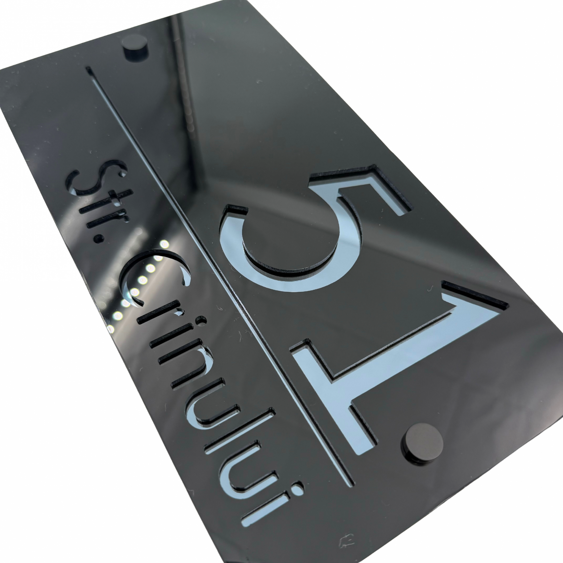 PREMIUM HOUSE NUMBER - Glossy Black Anthracite Grey Mirror 2 Spacers NeGreyi - 28×15 cm