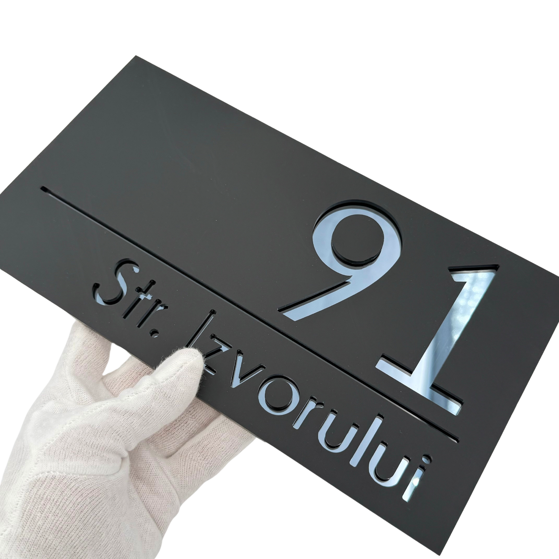 PREMIUM HOUSE NUMBER - Satin Black Anthracite Grey Mirror - 28×15 cm