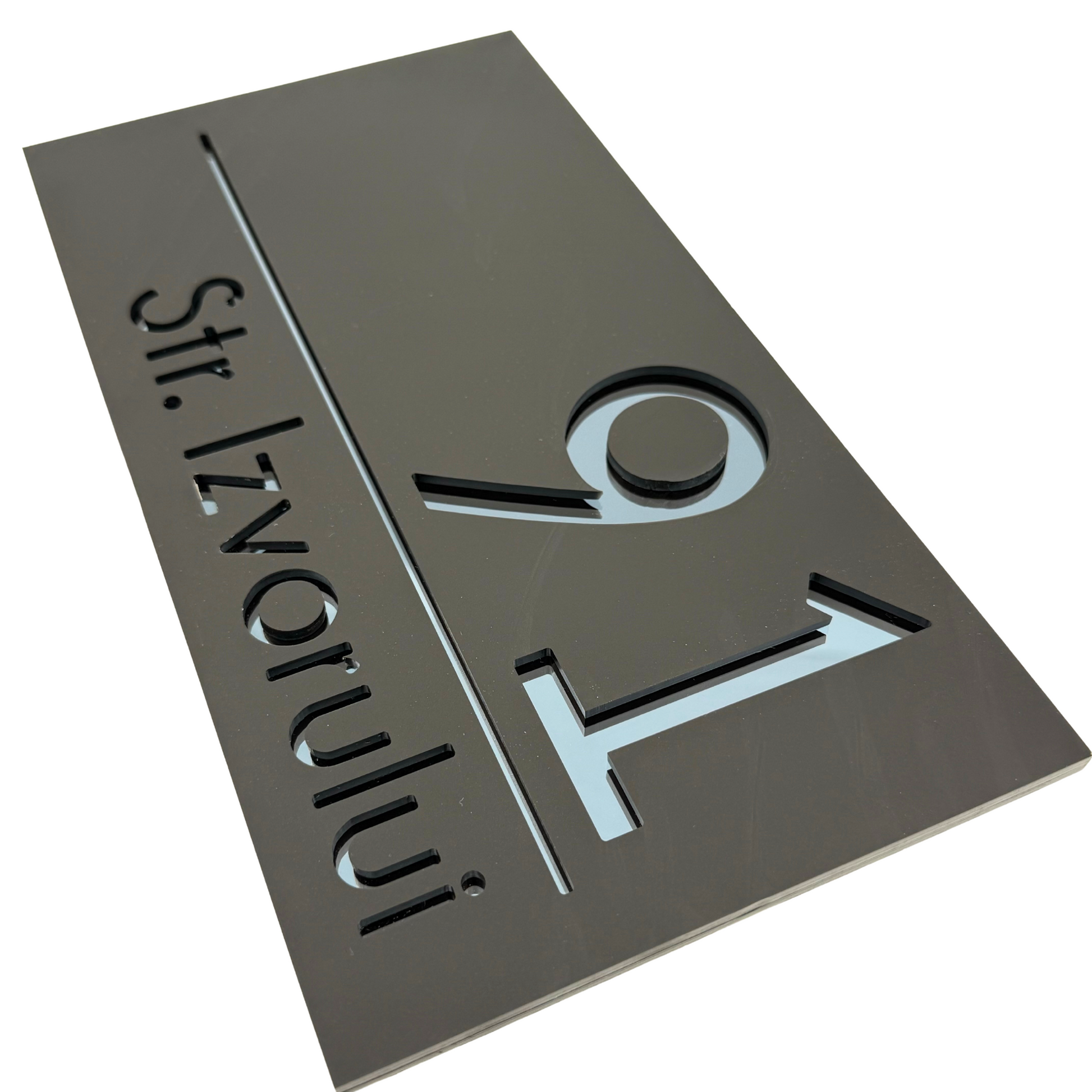 PREMIUM HOUSE NUMBER - Satin Black Anthracite Grey Mirror - 28×15 cm