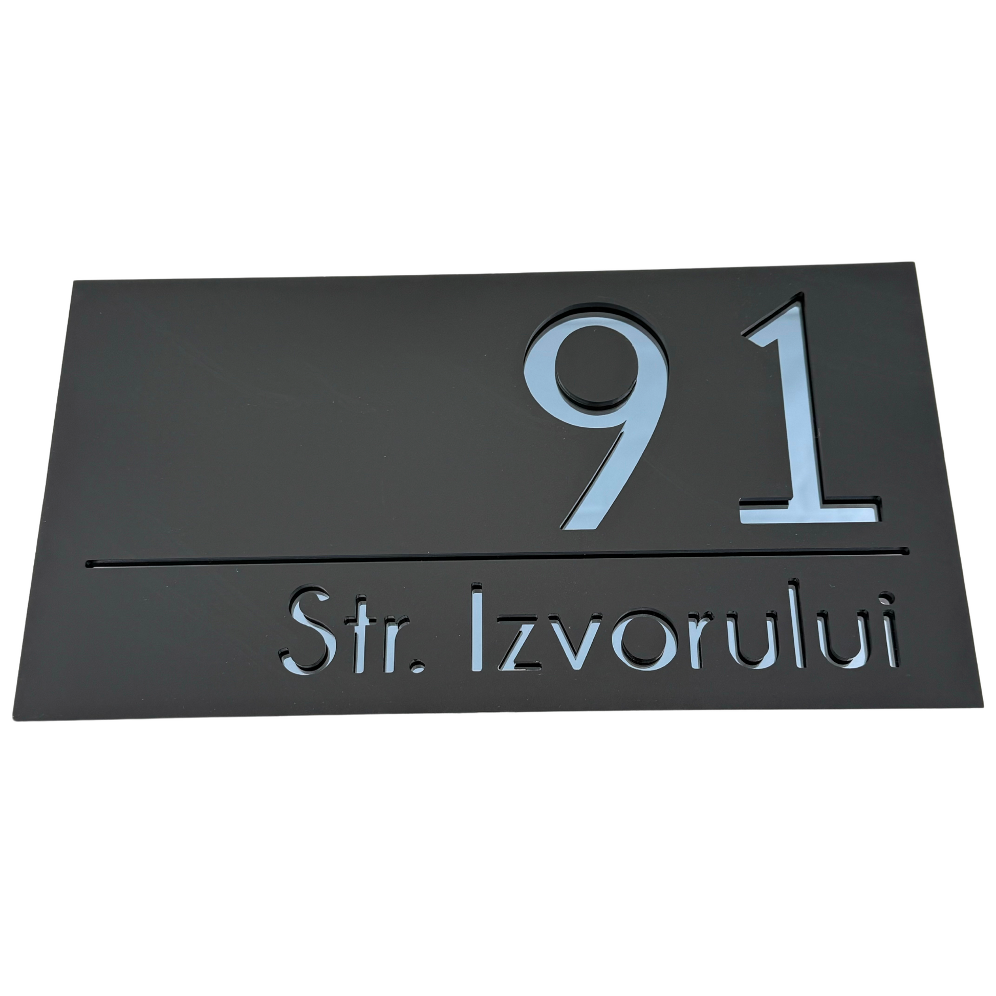 PREMIUM HOUSE NUMBER - Satin Black Anthracite Grey Mirror - 28×15 cm
