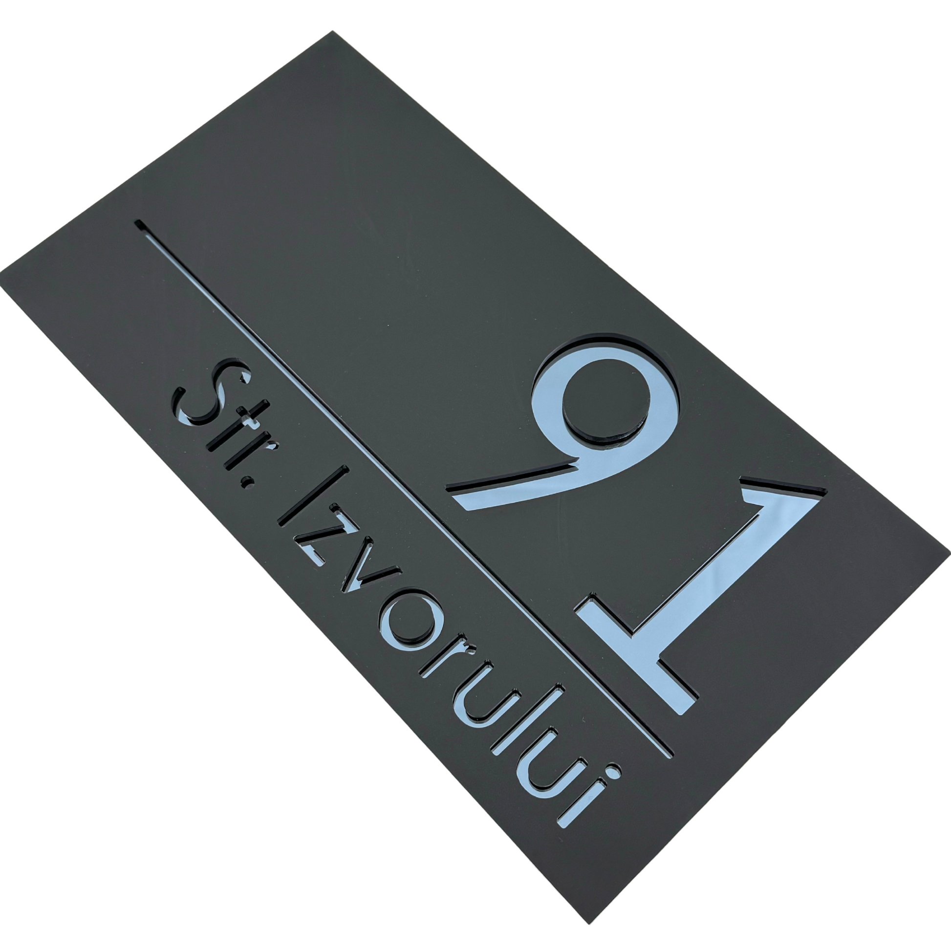 PREMIUM HOUSE NUMBER - Satin Black Anthracite Grey Mirror - 28×15 cm