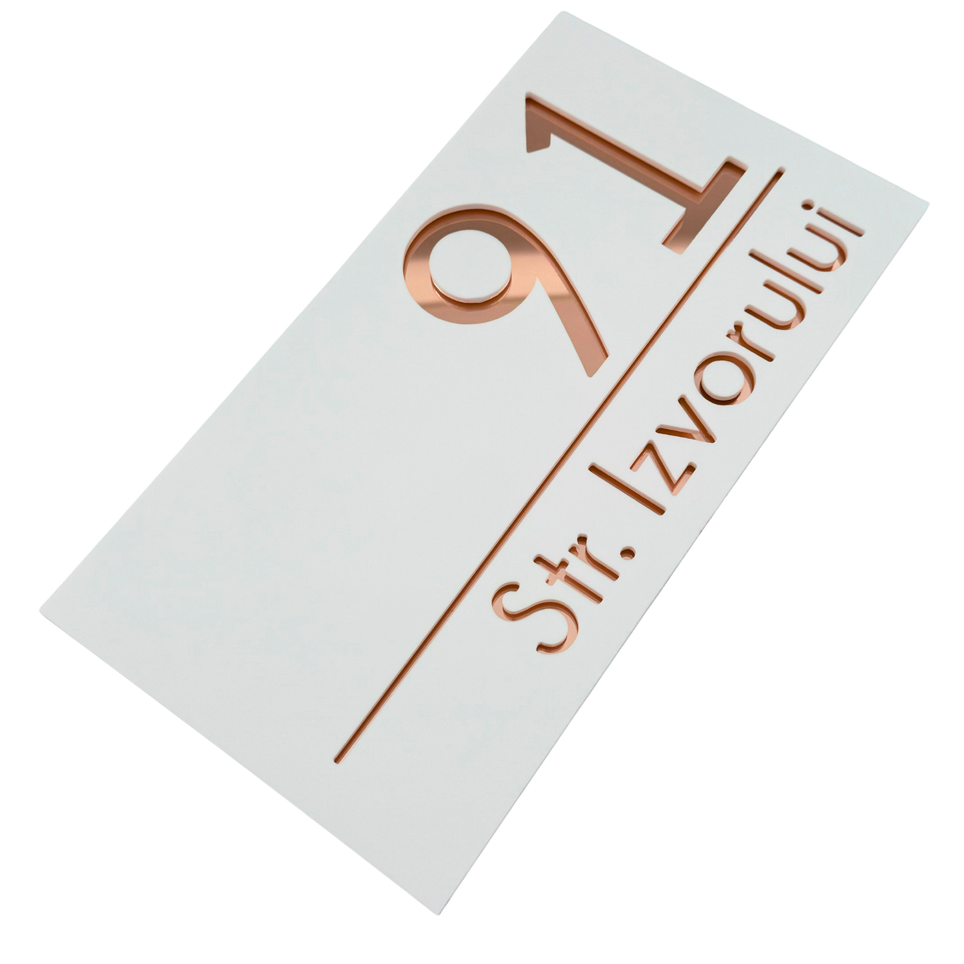 PREMIUM HOUSE NUMBER - White Satin Rose Gold Mirror - 28×15 cm